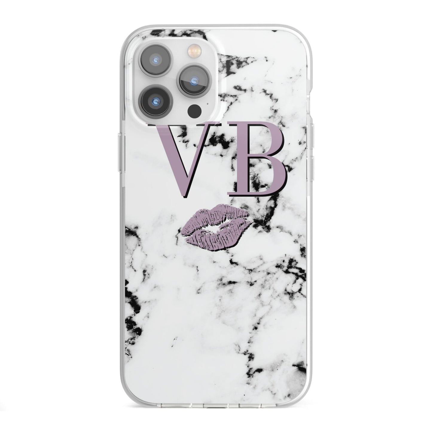 Personalised Lipstick Kiss Initials Marble iPhone 13 Pro Max TPU Impact Case with White Edges