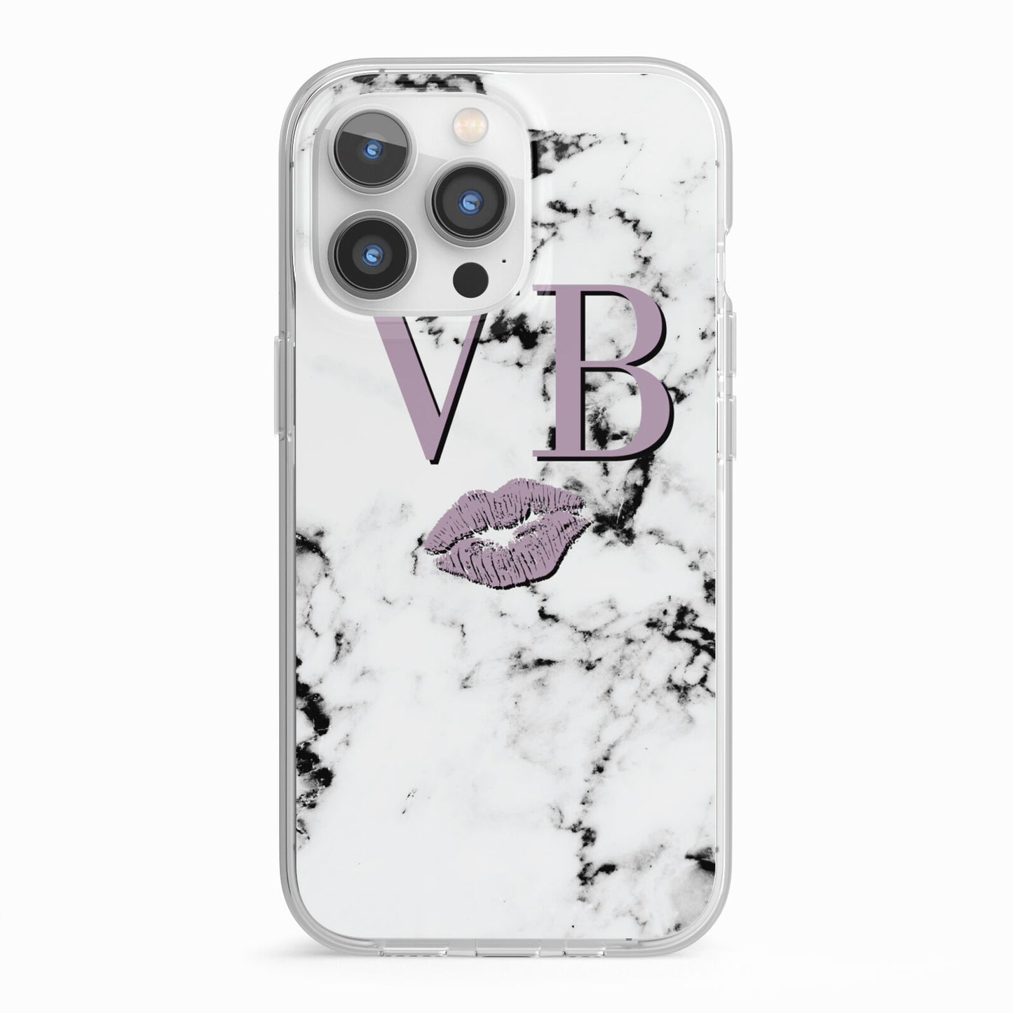 Personalised Lipstick Kiss Initials Marble iPhone 13 Pro TPU Impact Case with White Edges