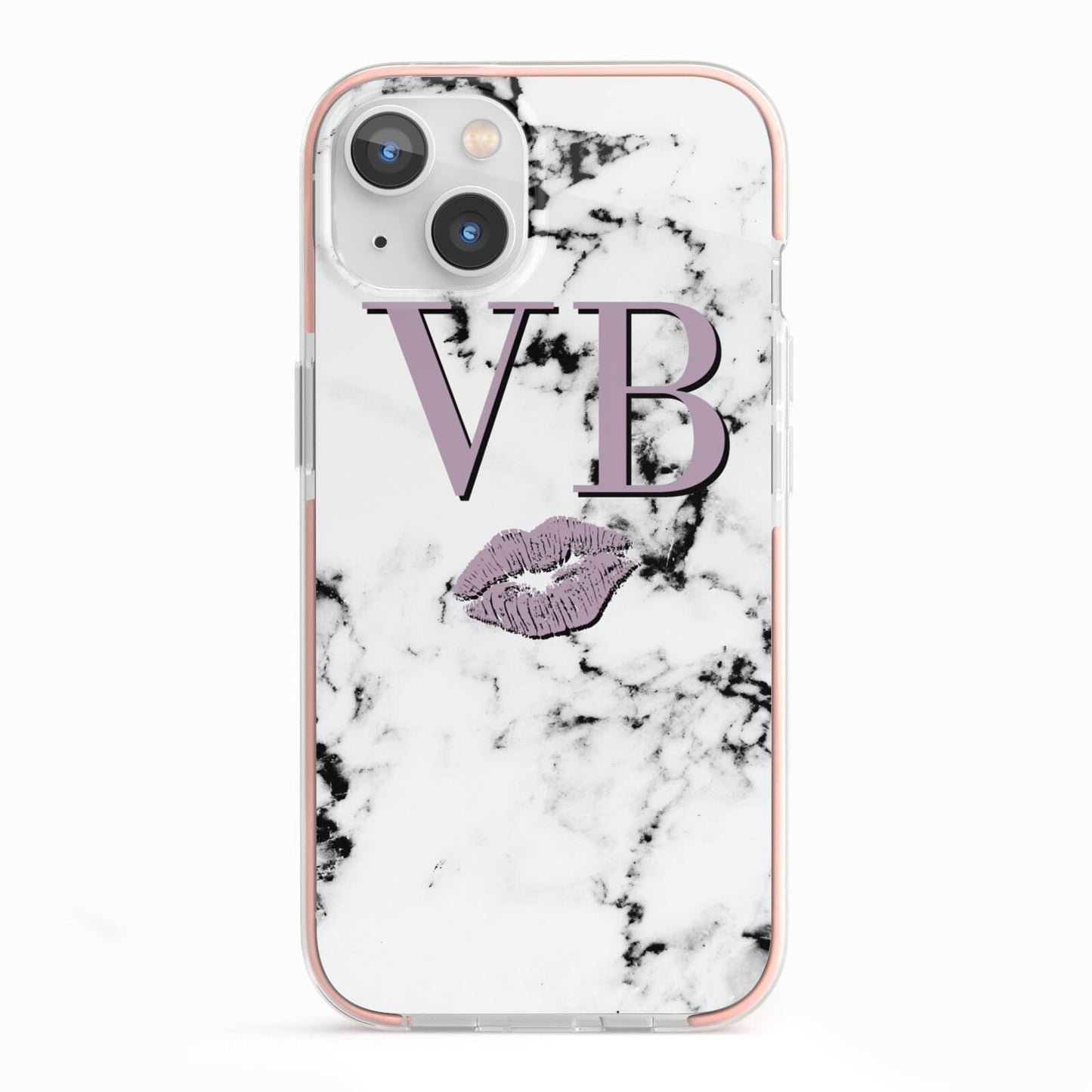 Personalised Lipstick Kiss Initials Marble iPhone 13 TPU Impact Case with Pink Edges