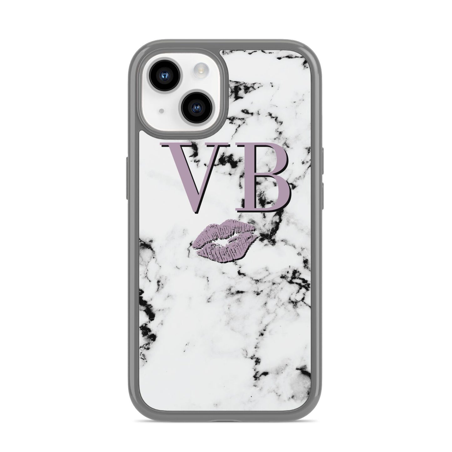 Personalised Lipstick Kiss Initials Marble iPhone 14 Clear Tough Case Starlight