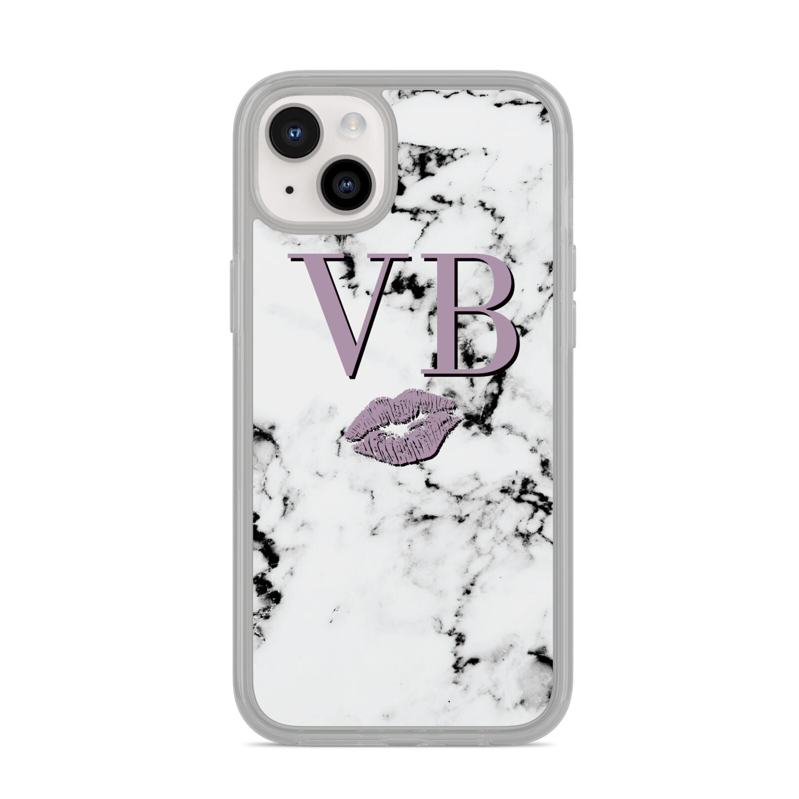 Personalised Lipstick Kiss Initials Marble iPhone 14 Plus Clear Tough Case Starlight