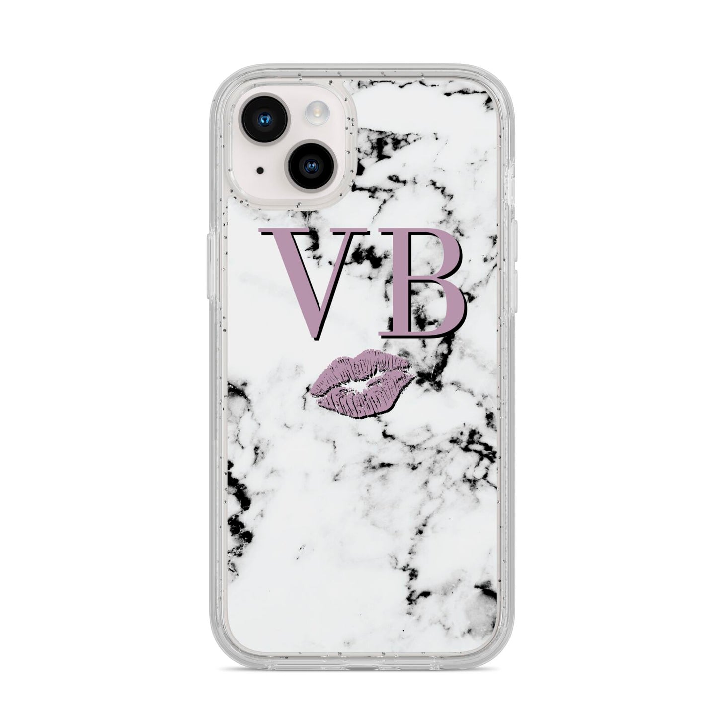 Personalised Lipstick Kiss Initials Marble iPhone 14 Plus Glitter Tough Case Starlight