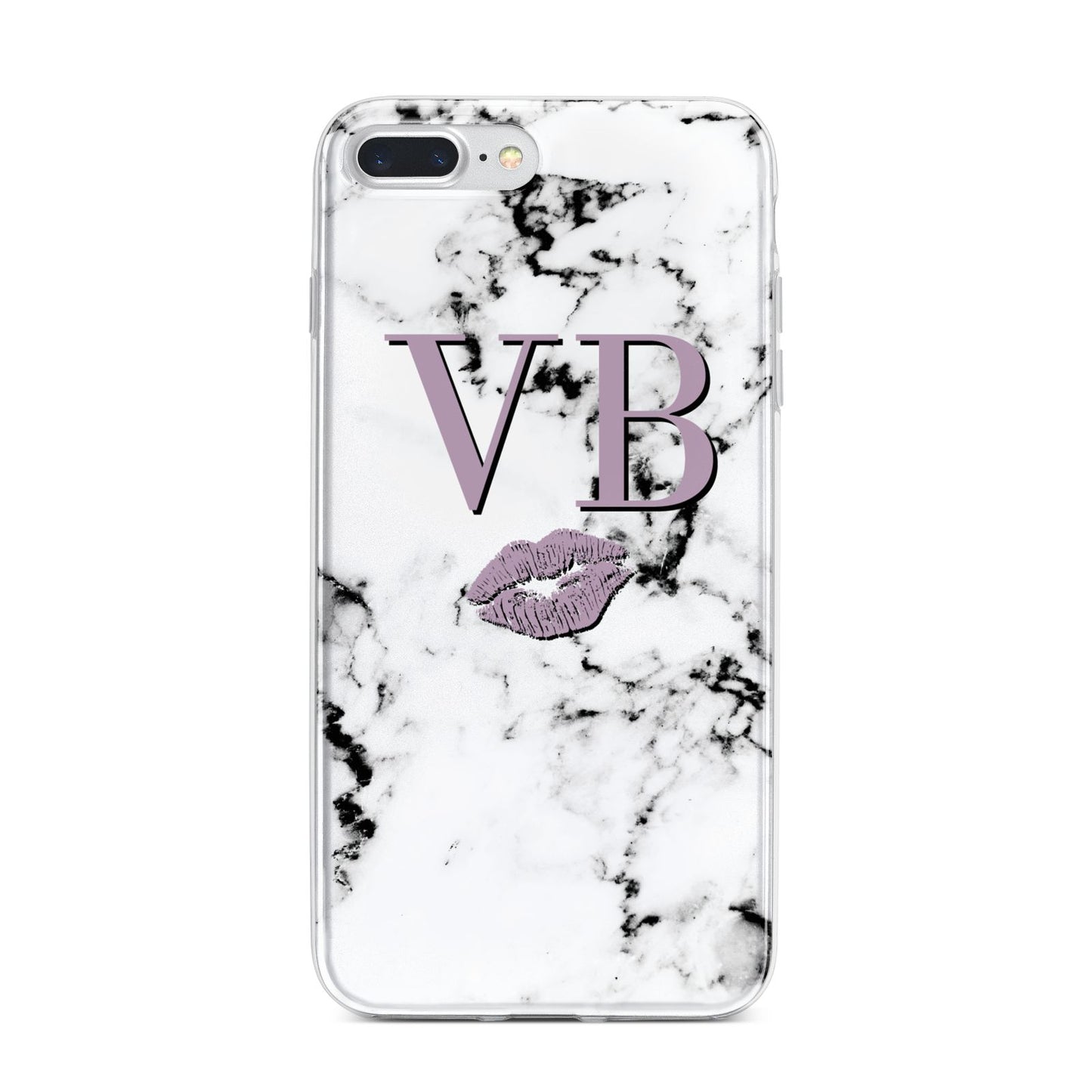 Personalised Lipstick Kiss Initials Marble iPhone 7 Plus Bumper Case on Silver iPhone