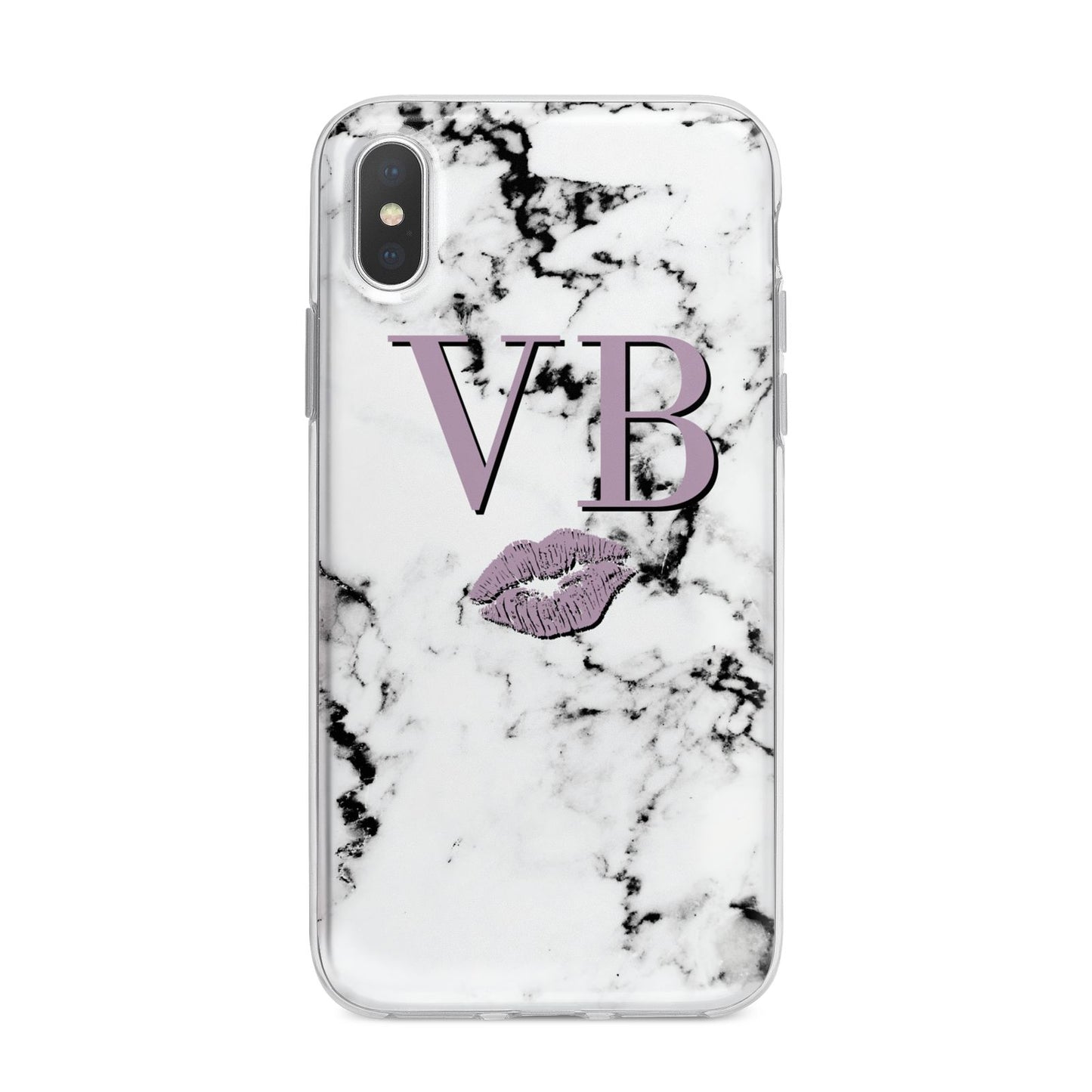 Personalised Lipstick Kiss Initials Marble iPhone X Bumper Case on Silver iPhone Alternative Image 1