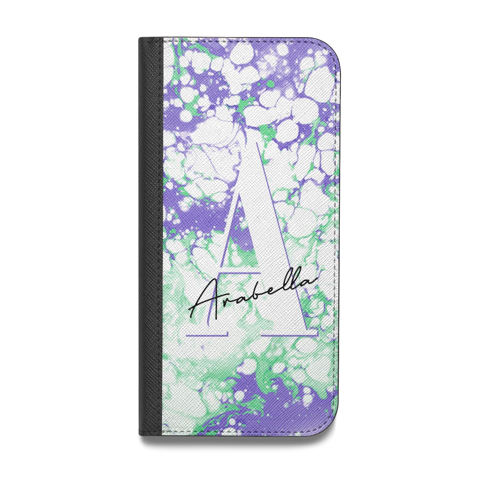 Personalised Liquid Marble Vegan Leather Flip iPhone Case