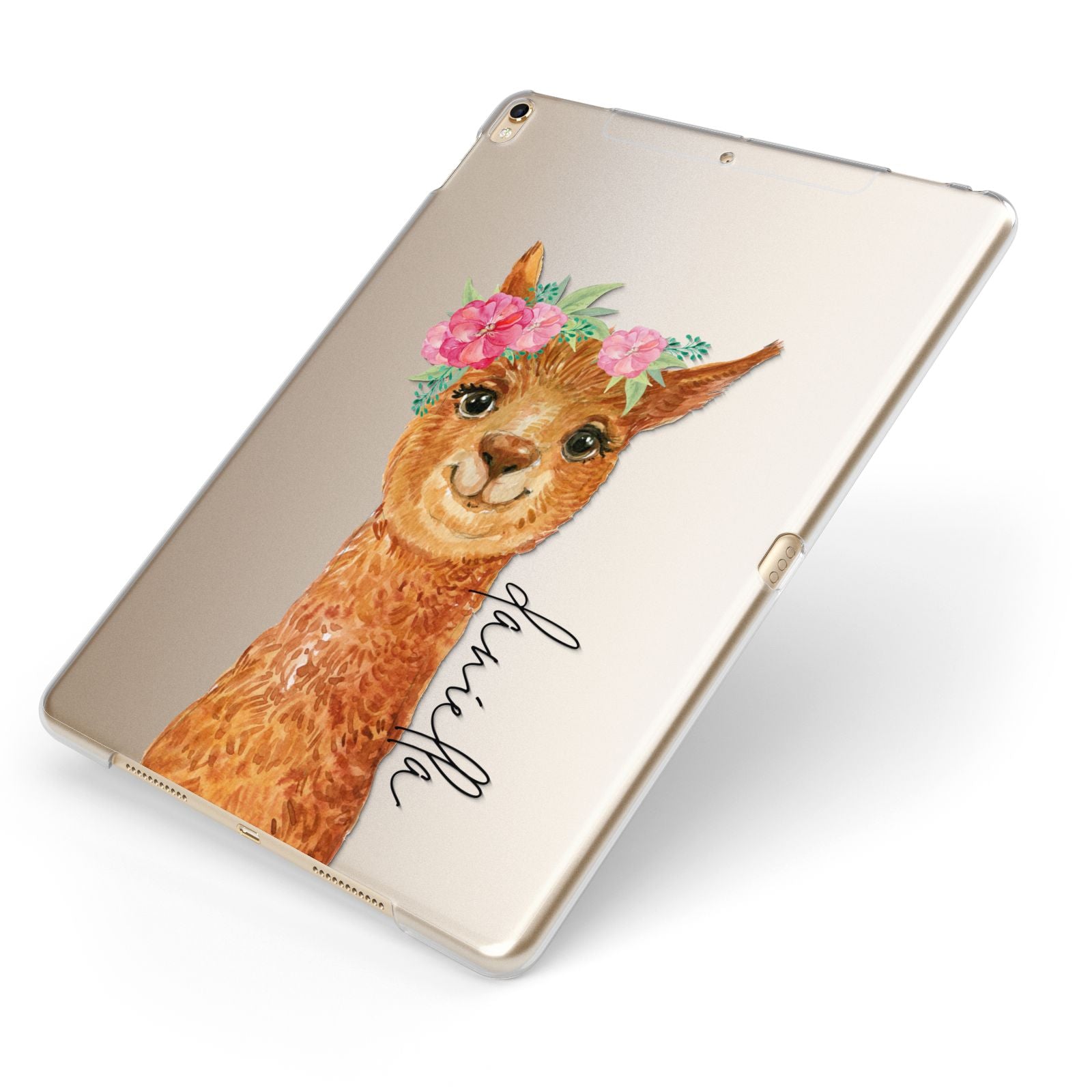 Personalised Llama Apple iPad Case on Gold iPad Side View