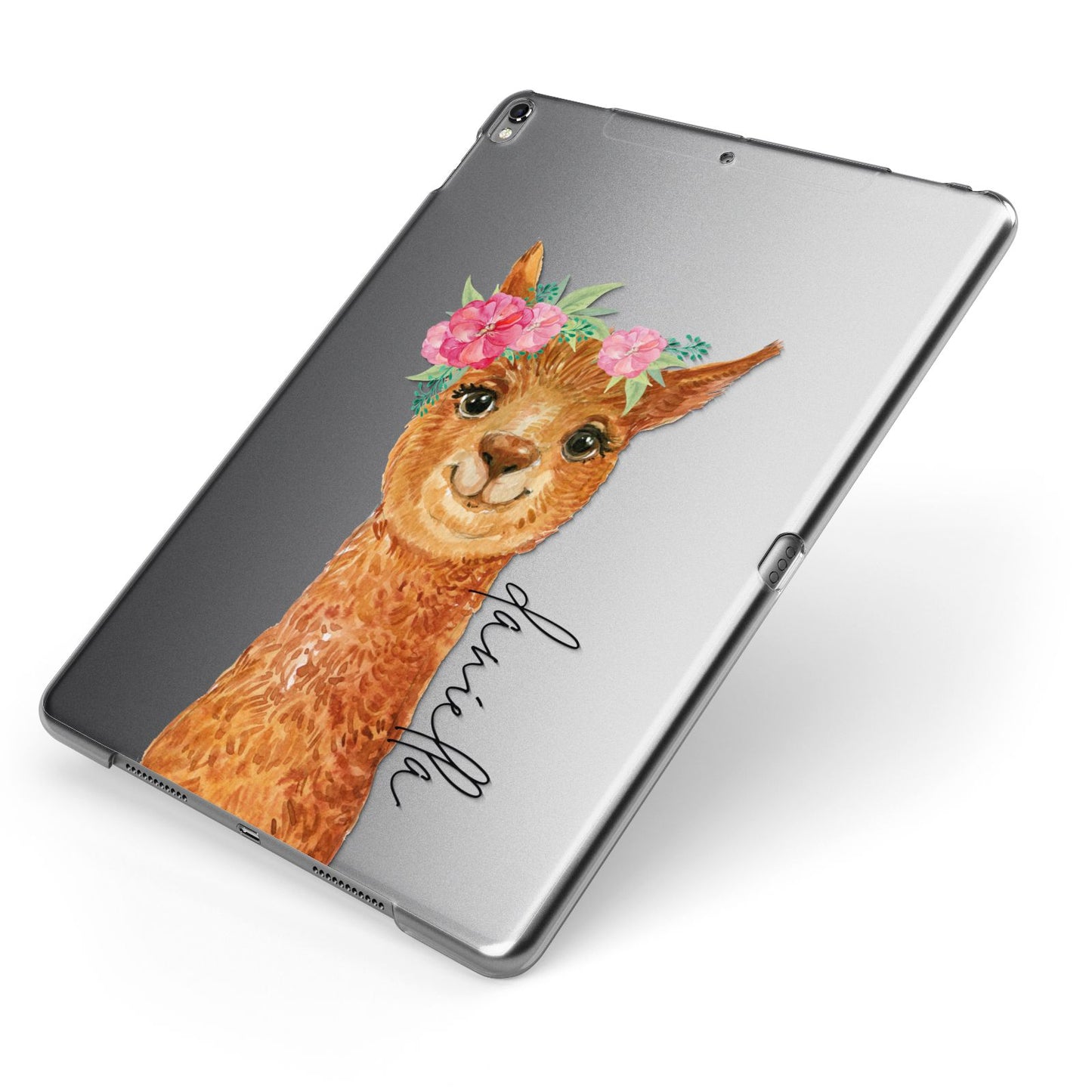 Personalised Llama Apple iPad Case on Grey iPad Side View