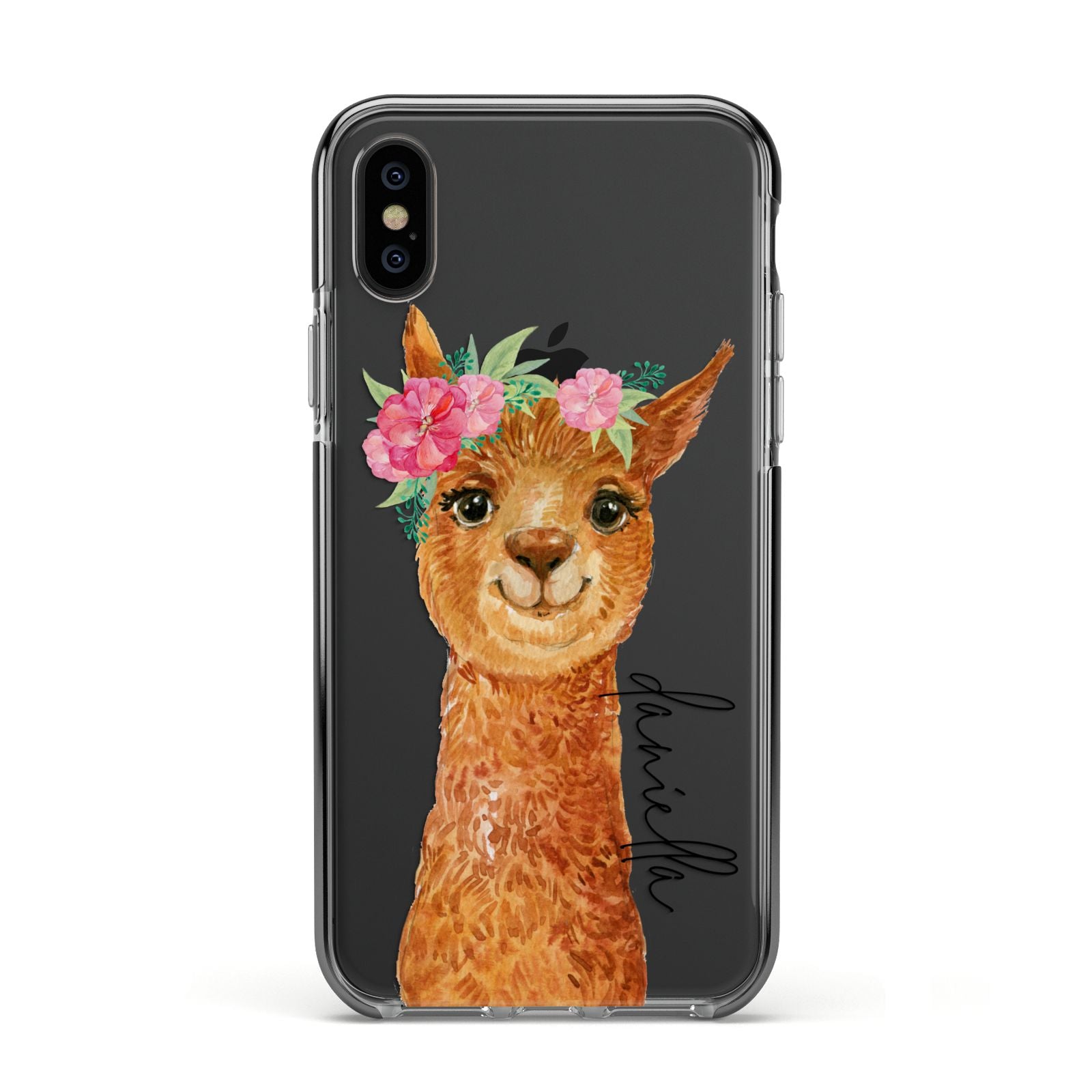 Personalised Llama Apple iPhone Xs Impact Case Black Edge on Black Phone