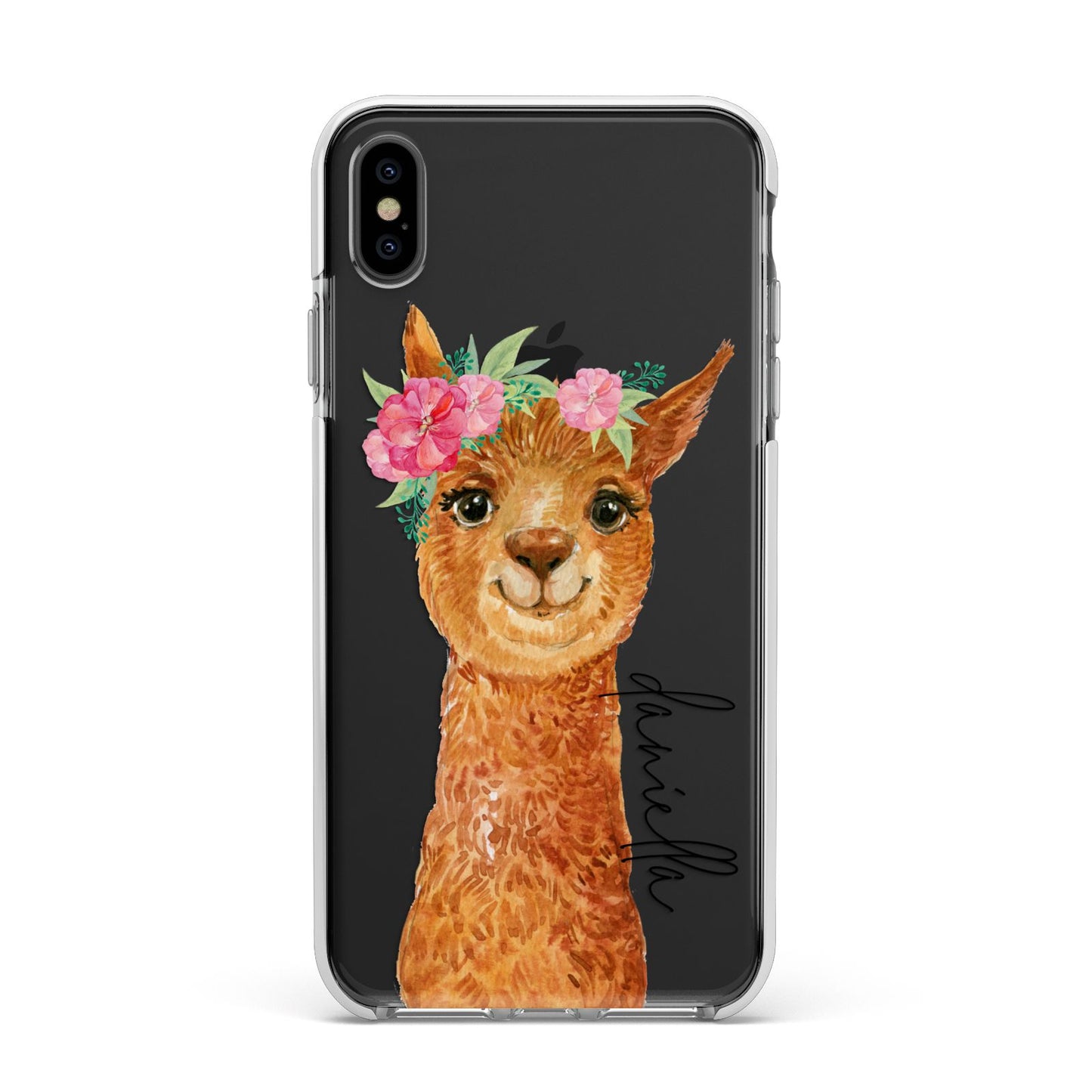 Personalised Llama Apple iPhone Xs Max Impact Case White Edge on Black Phone