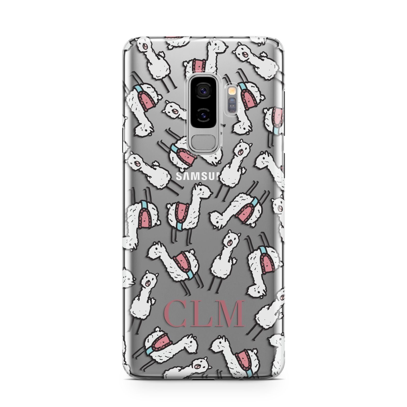 Personalised Llama Initials Monogram Samsung Galaxy S9 Plus Case on Silver phone