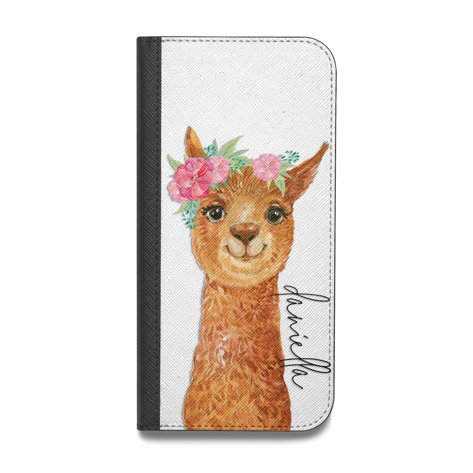 Personalised Llama Vegan Leather Flip iPhone Case