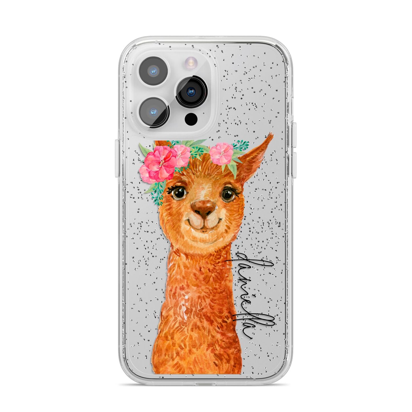 Personalised Llama iPhone 14 Pro Max Glitter Tough Case Silver