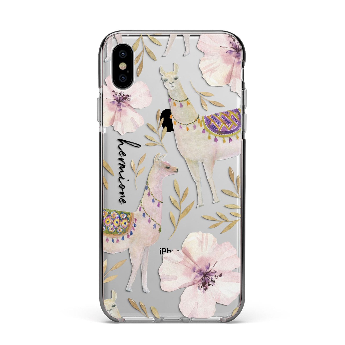 Personalised Llamas Apple iPhone Xs Max Impact Case Black Edge on Silver Phone