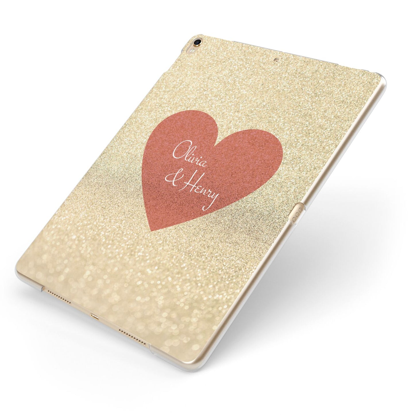 Personalised Love Heart Apple iPad Case on Gold iPad Side View