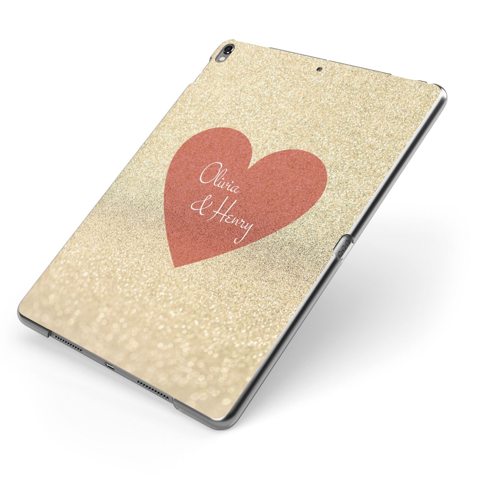 Personalised Love Heart Apple iPad Case on Grey iPad Side View