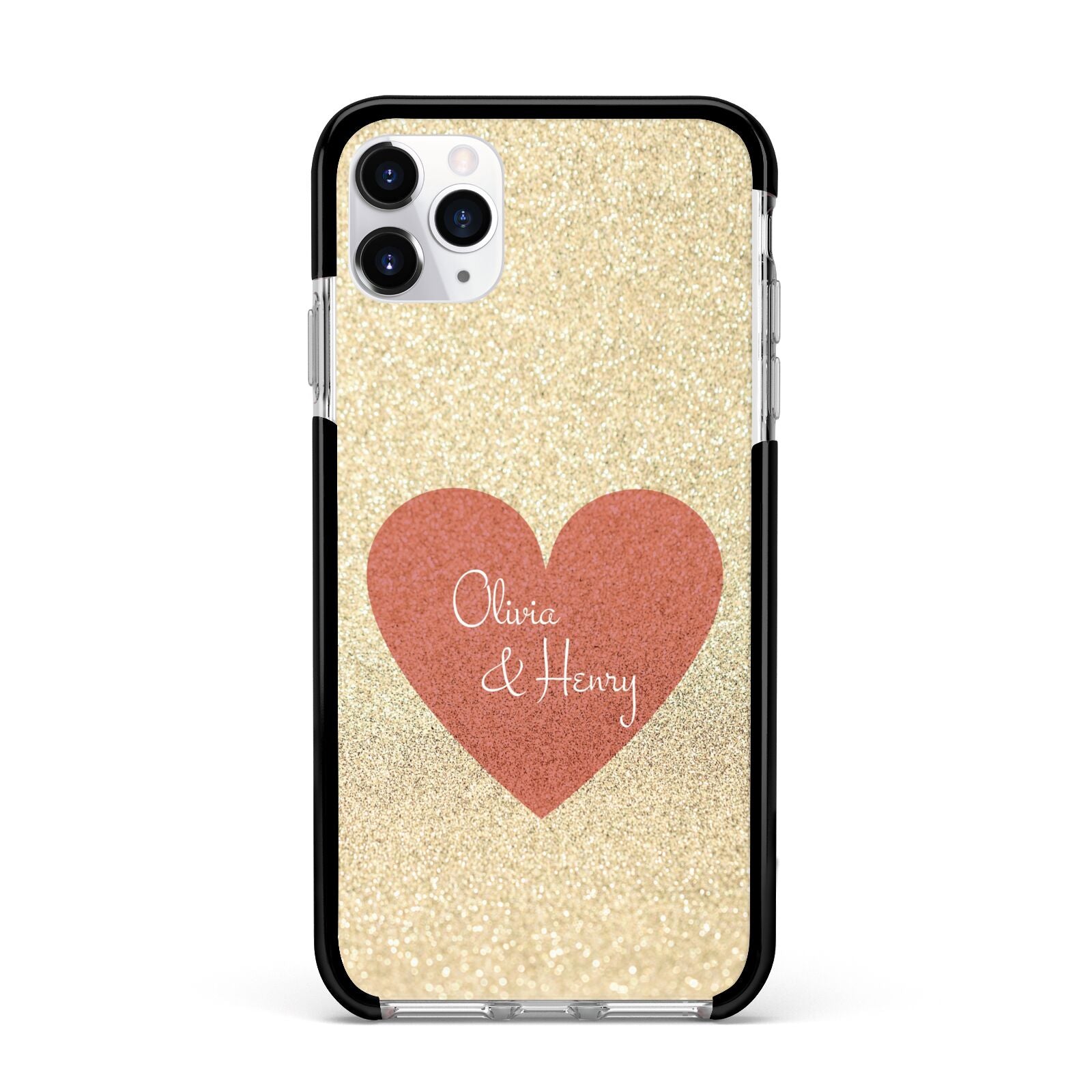 Personalised Love Heart Apple iPhone 11 Pro Max in Silver with Black Impact Case