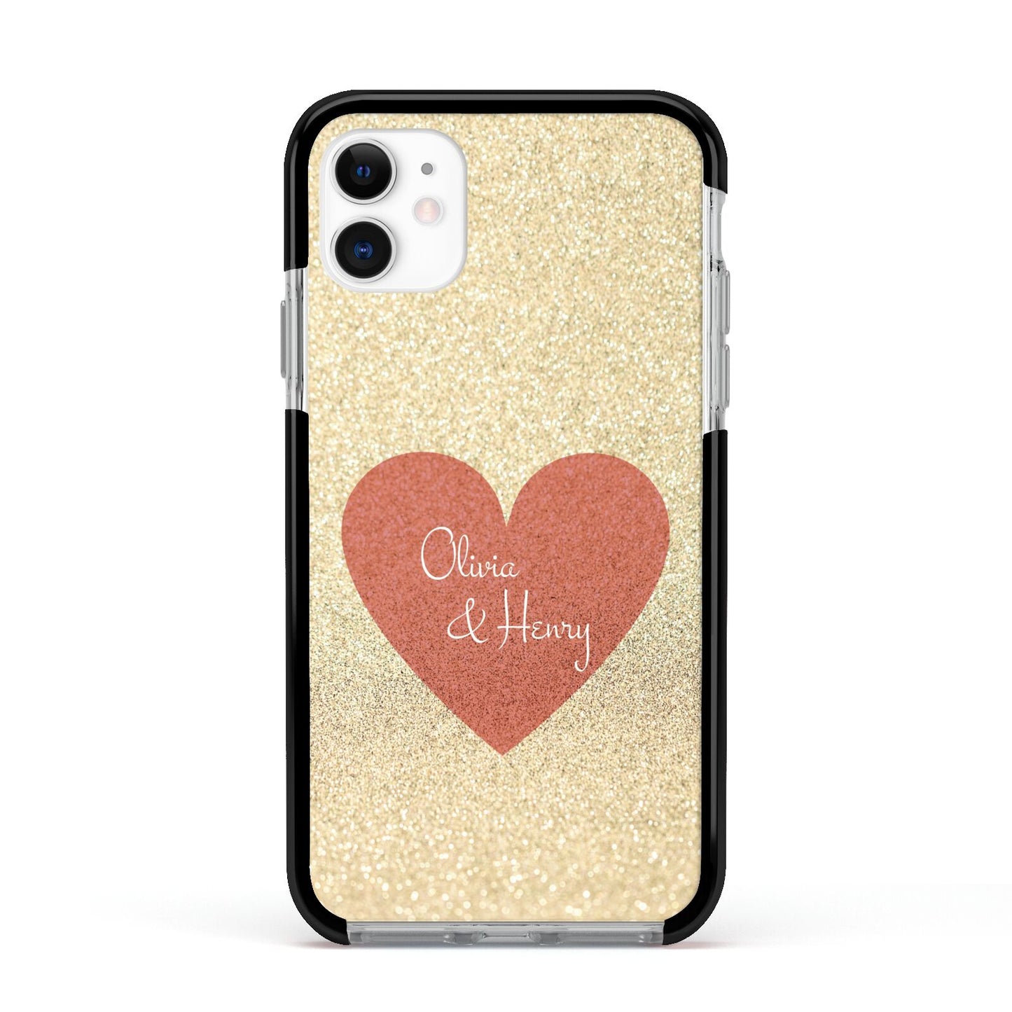 Personalised Love Heart Apple iPhone 11 in White with Black Impact Case