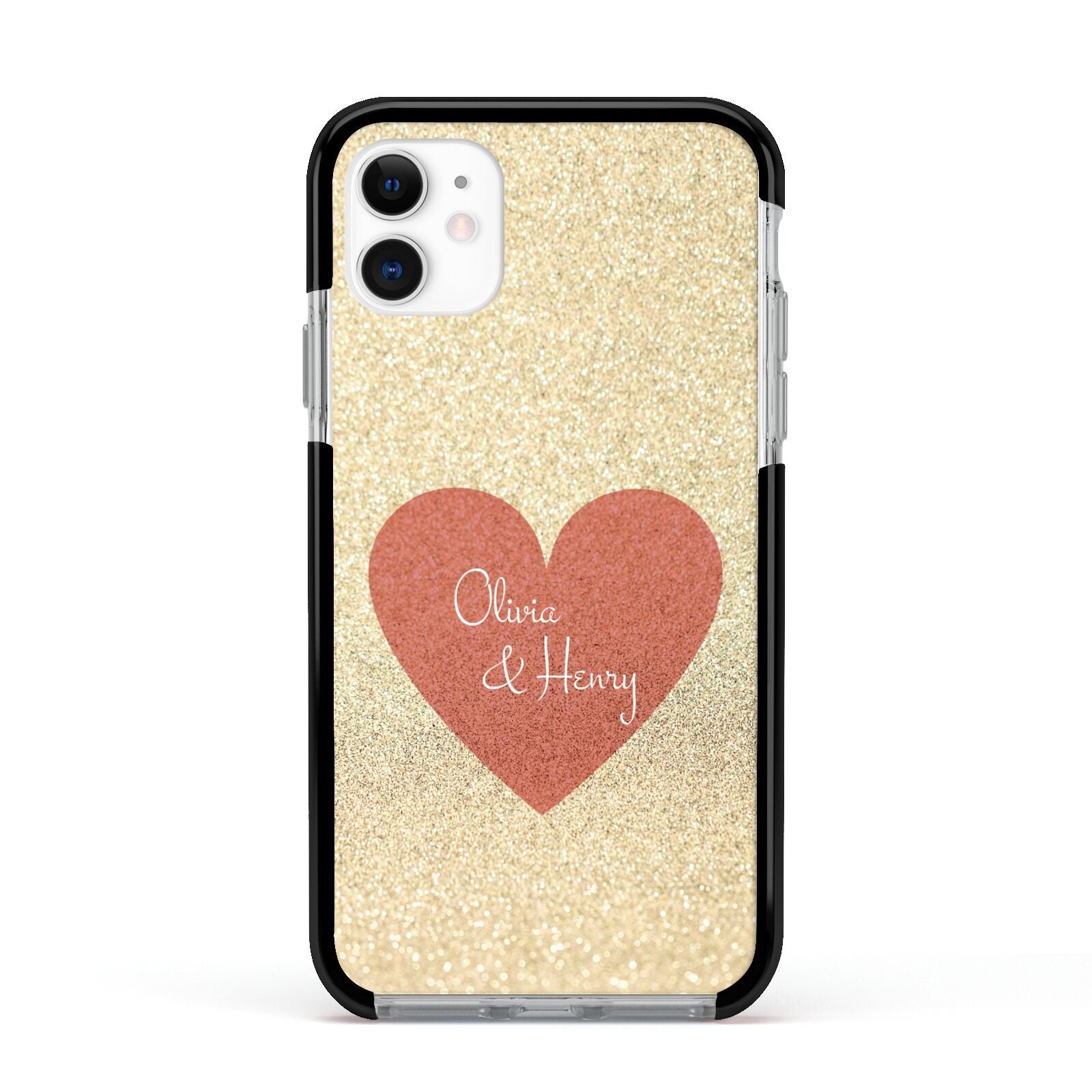 Personalised Love Heart Apple iPhone 11 in White with Black Impact Case