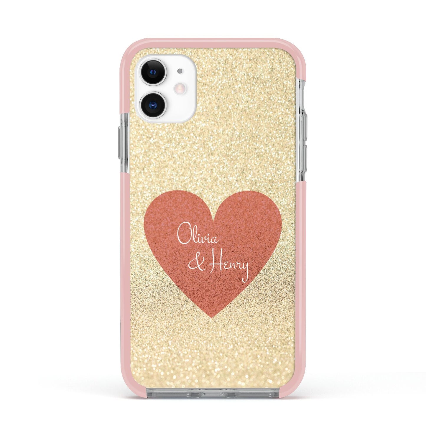 Personalised Love Heart Apple iPhone 11 in White with Pink Impact Case