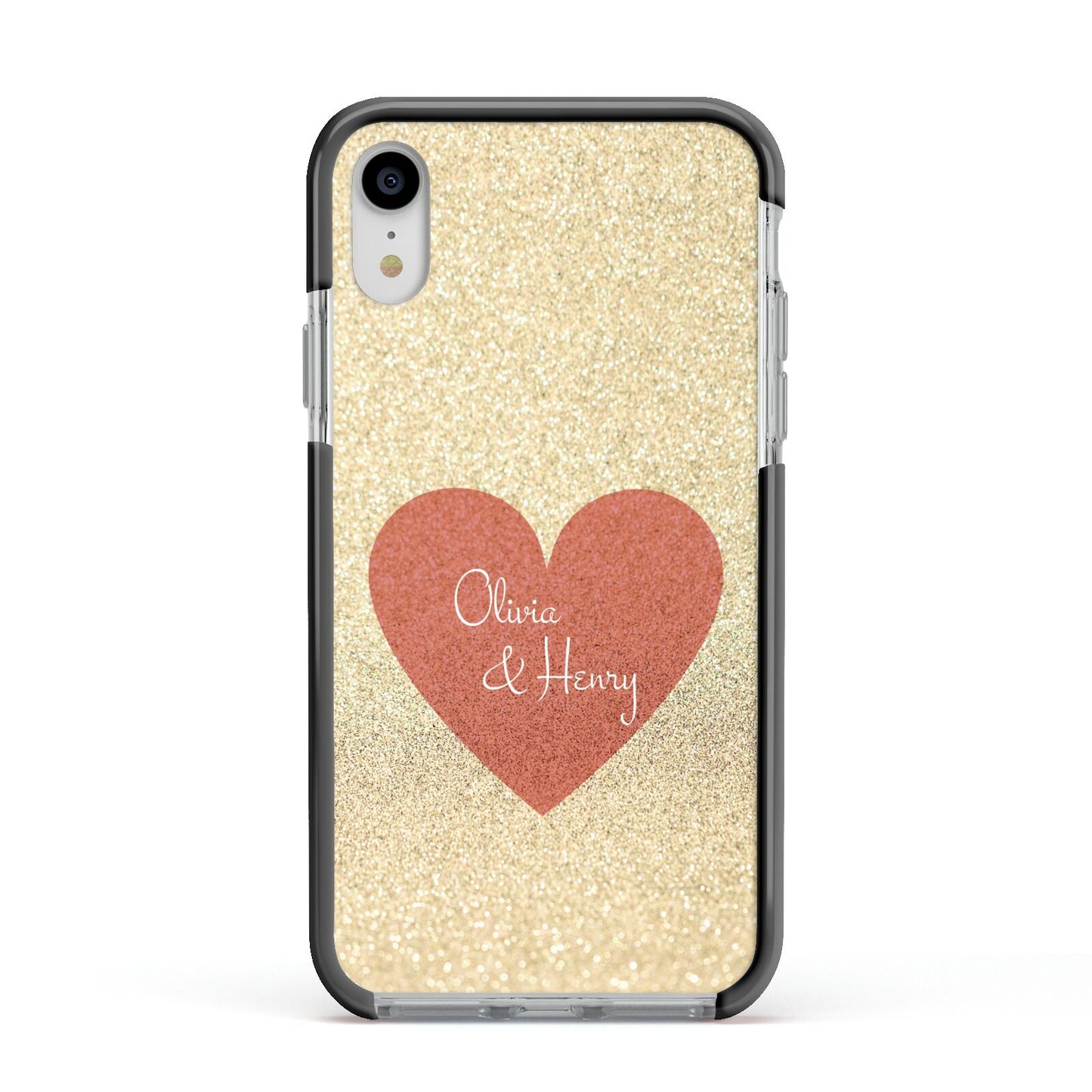 Personalised Love Heart Apple iPhone XR Impact Case Black Edge on Silver Phone