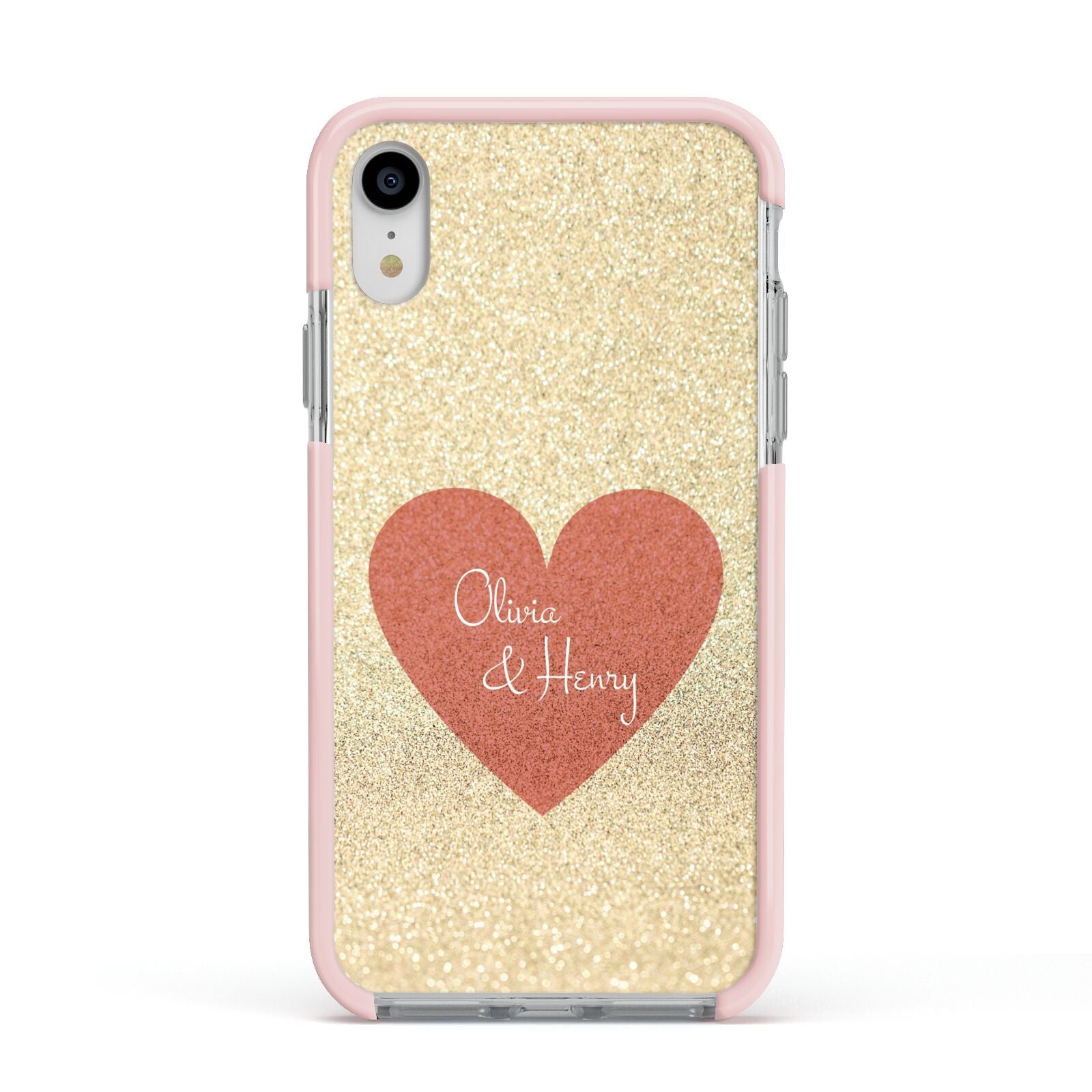 Personalised Love Heart Apple iPhone XR Impact Case Pink Edge on Silver Phone