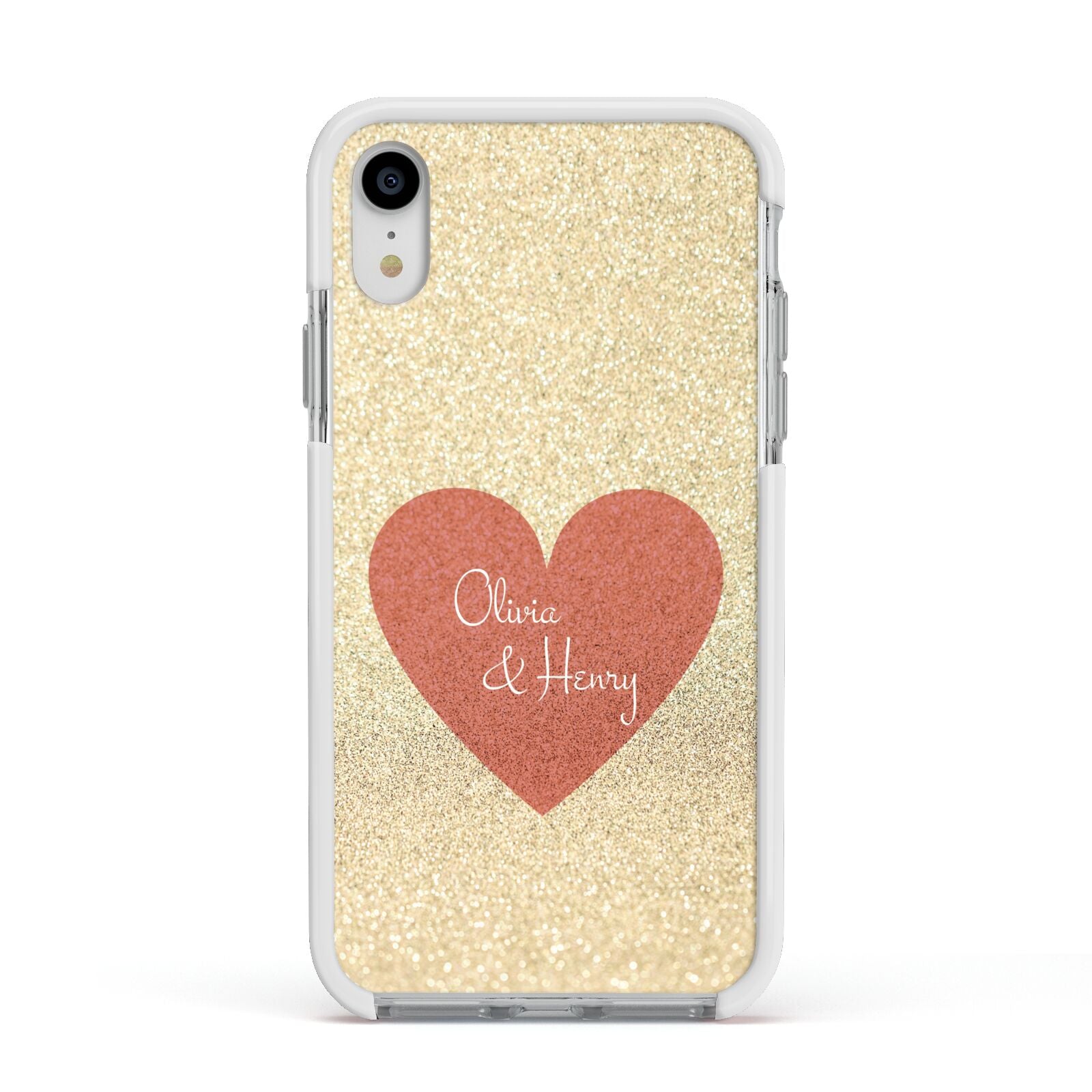 Personalised Love Heart Apple iPhone XR Impact Case White Edge on Silver Phone