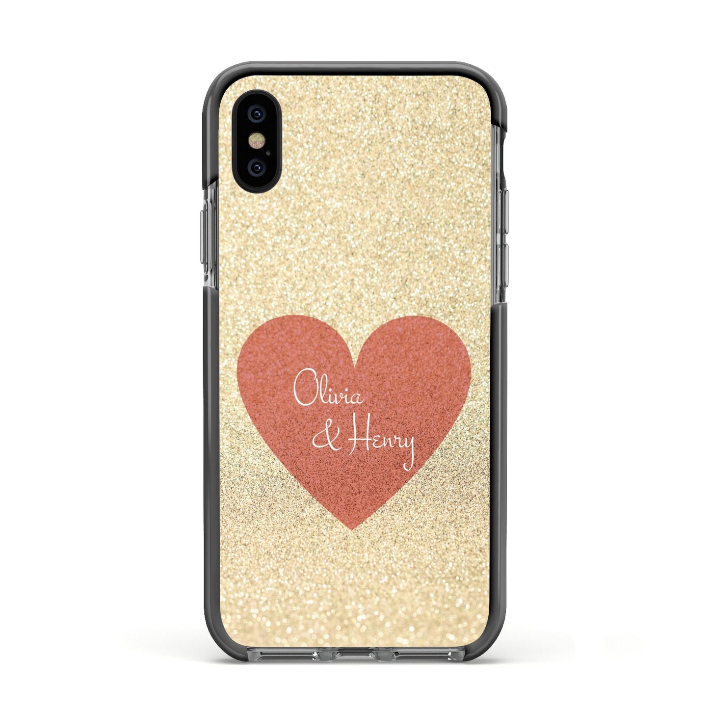 Personalised Love Heart Apple iPhone Xs Impact Case Black Edge on Black Phone