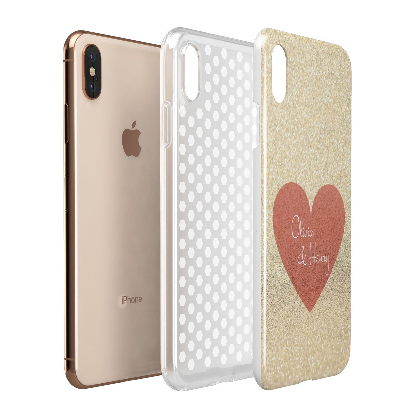 Personalised Love Heart Apple iPhone Xs Max 3D Tough Case Expanded View