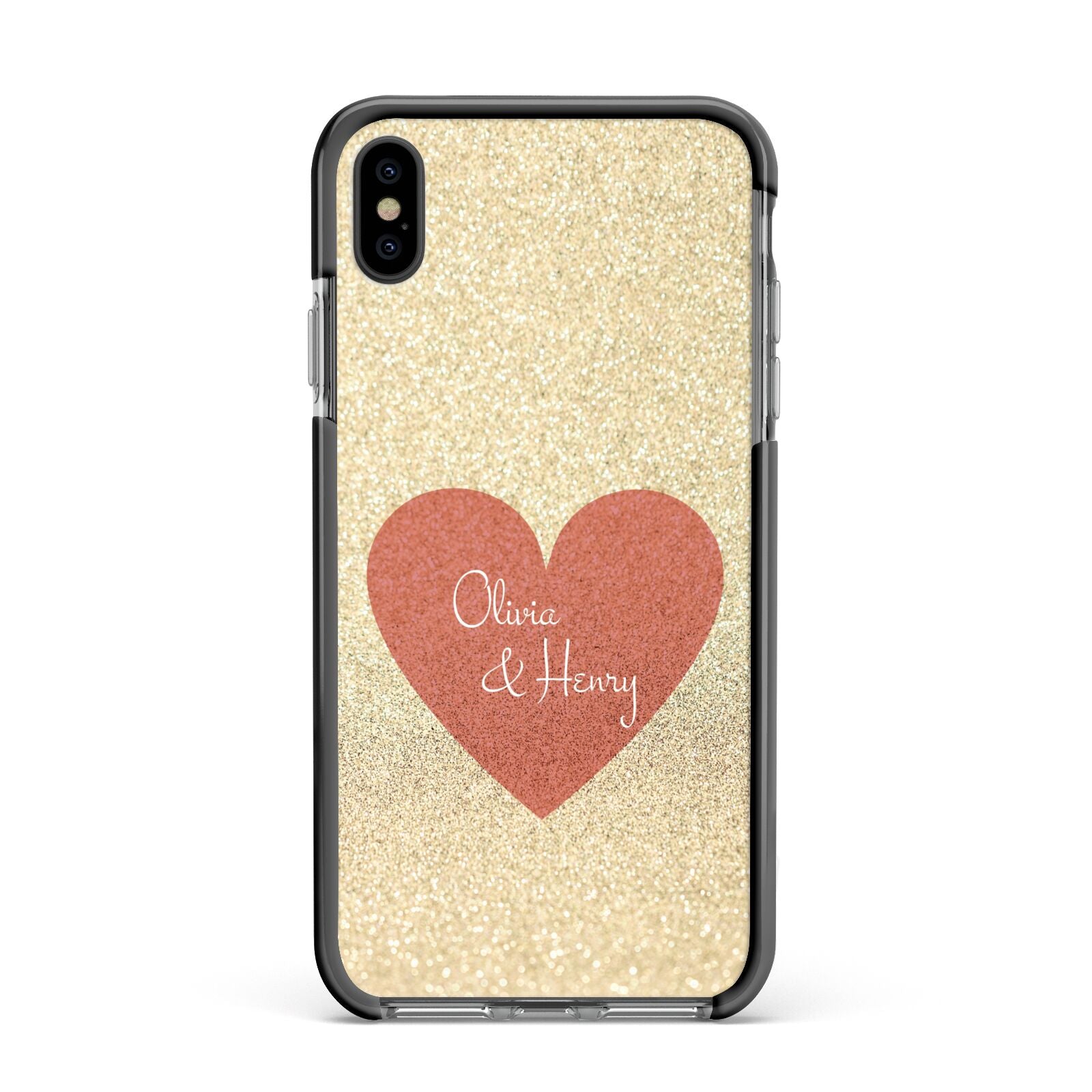 Personalised Love Heart Apple iPhone Xs Max Impact Case Black Edge on Black Phone