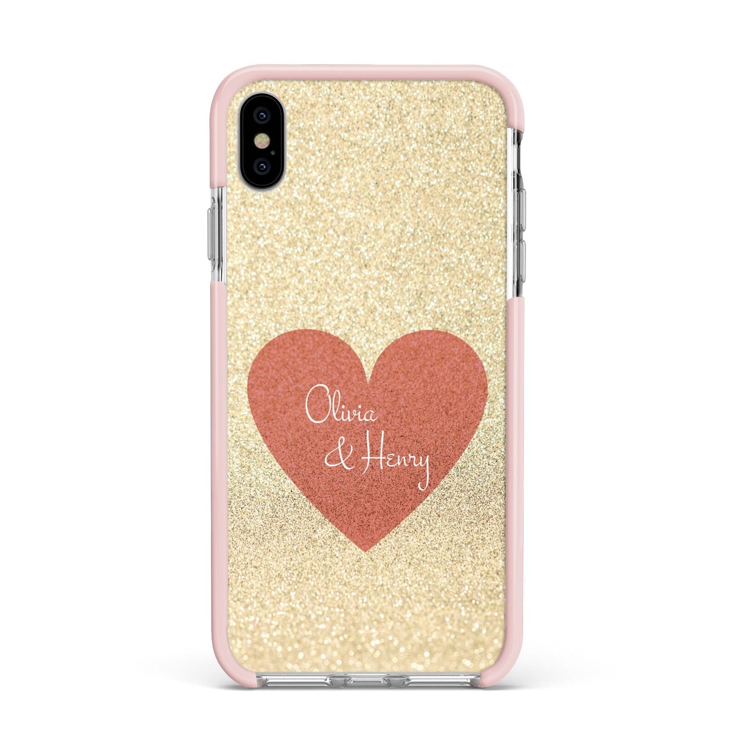 Personalised Love Heart Apple iPhone Xs Max Impact Case Pink Edge on Silver Phone