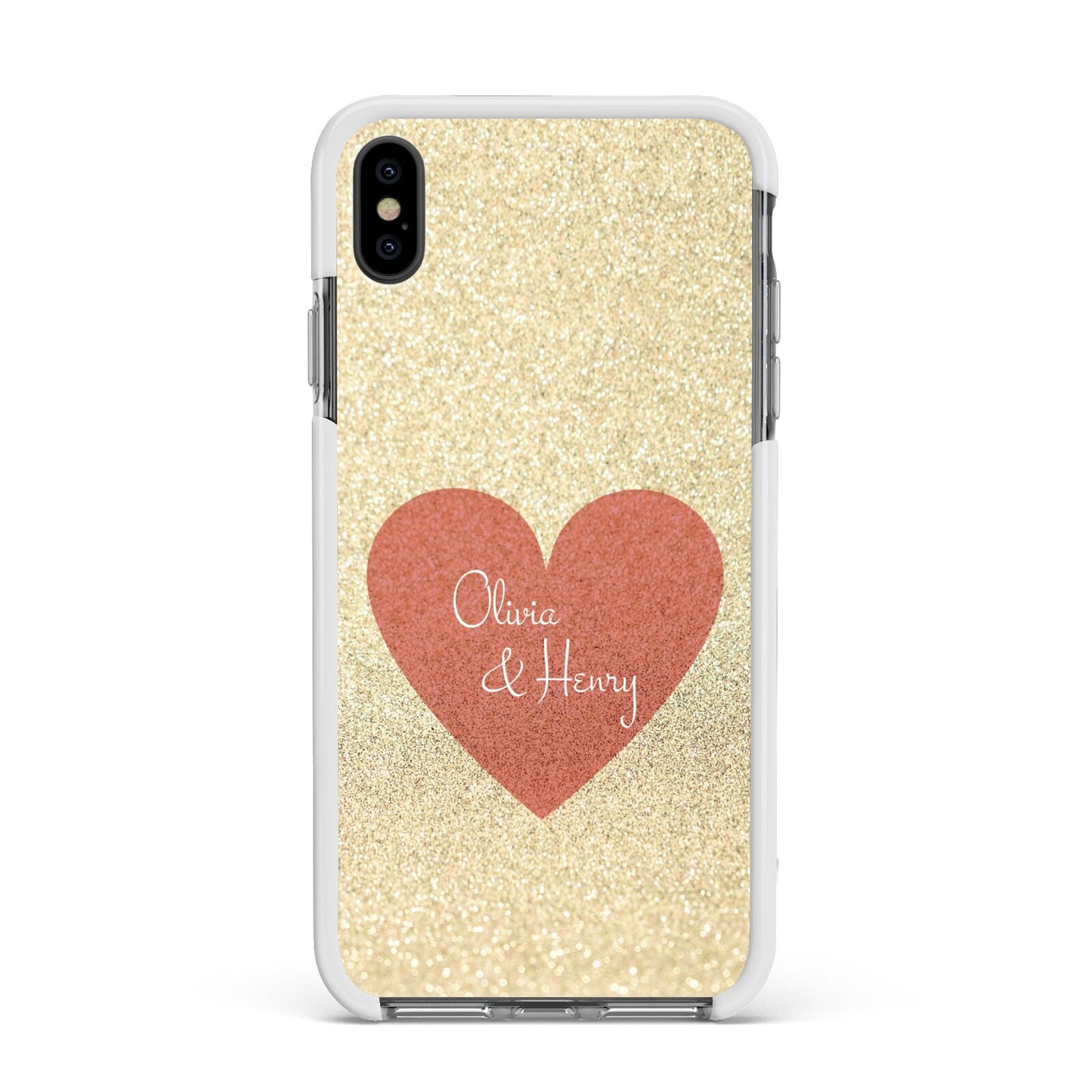 Personalised Love Heart Apple iPhone Xs Max Impact Case White Edge on Black Phone