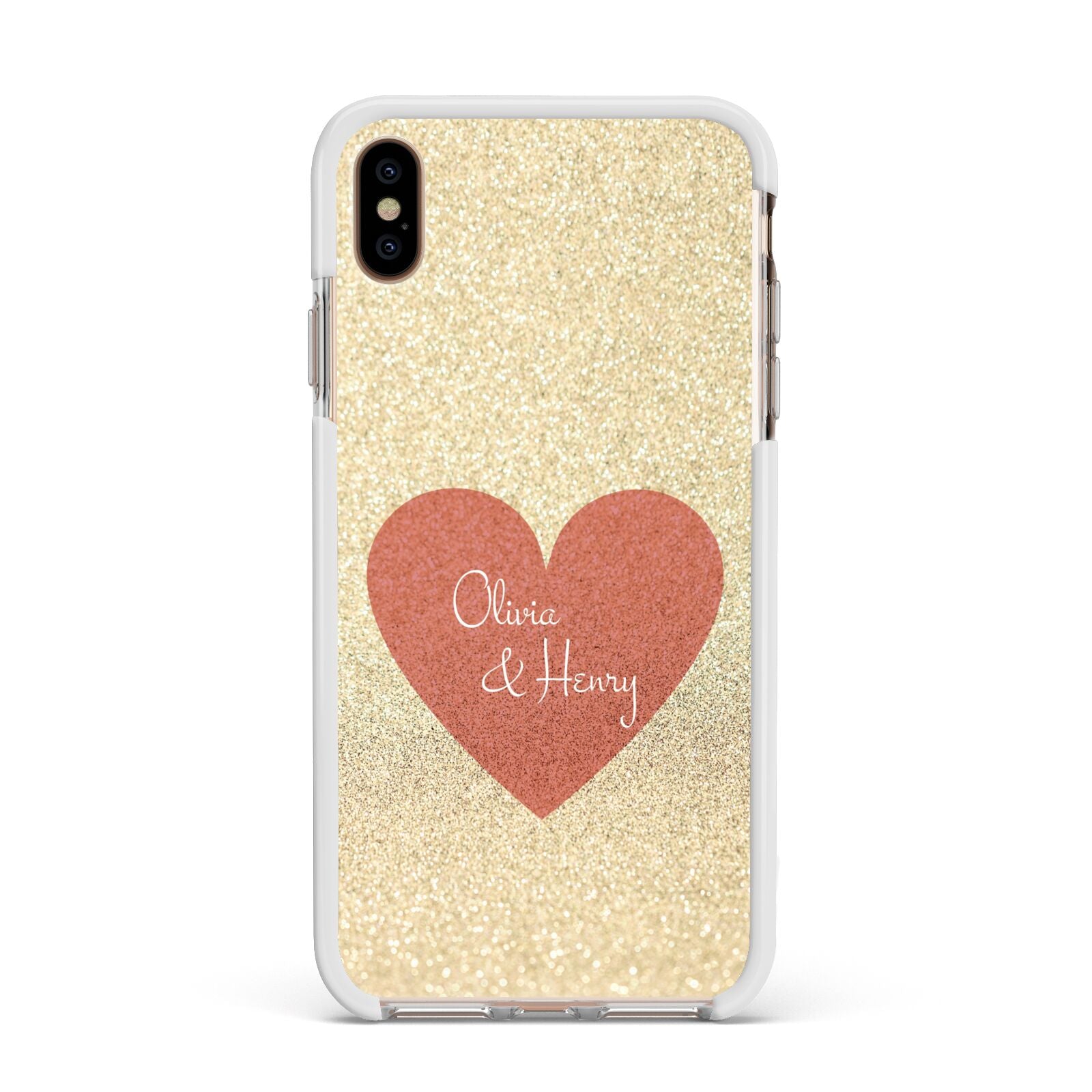 Personalised Love Heart Apple iPhone Xs Max Impact Case White Edge on Gold Phone