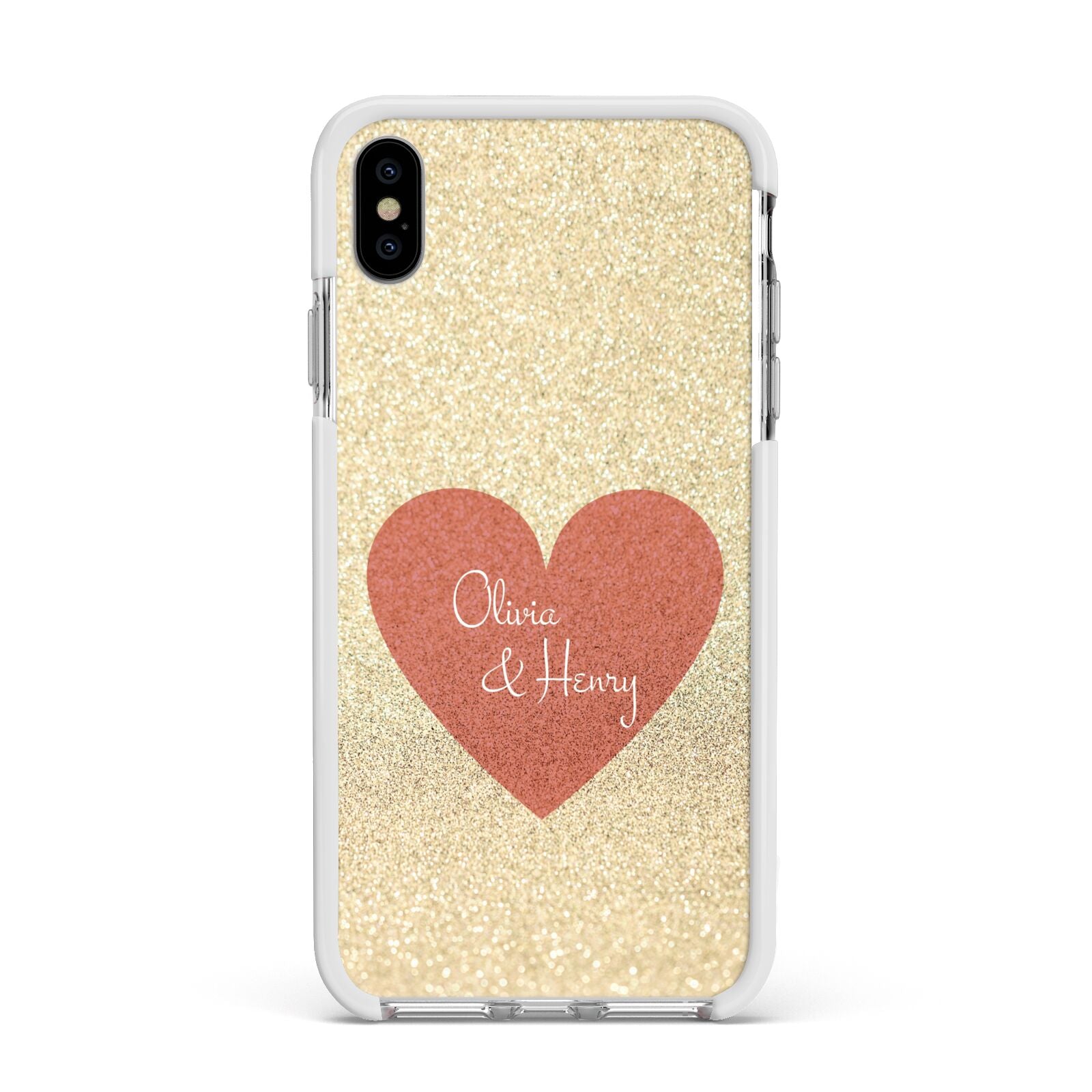 Personalised Love Heart Apple iPhone Xs Max Impact Case White Edge on Silver Phone