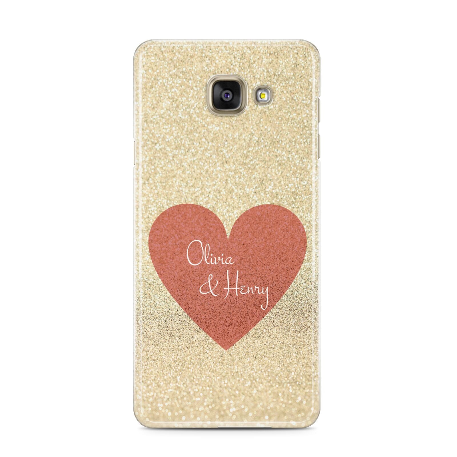 Personalised Love Heart Samsung Galaxy A3 2016 Case on gold phone