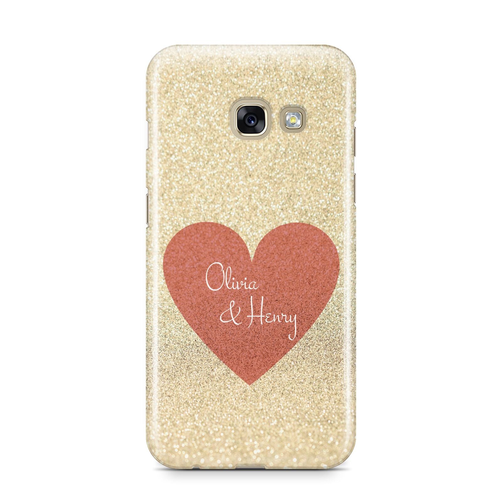 Personalised Love Heart Samsung Galaxy A3 2017 Case on gold phone