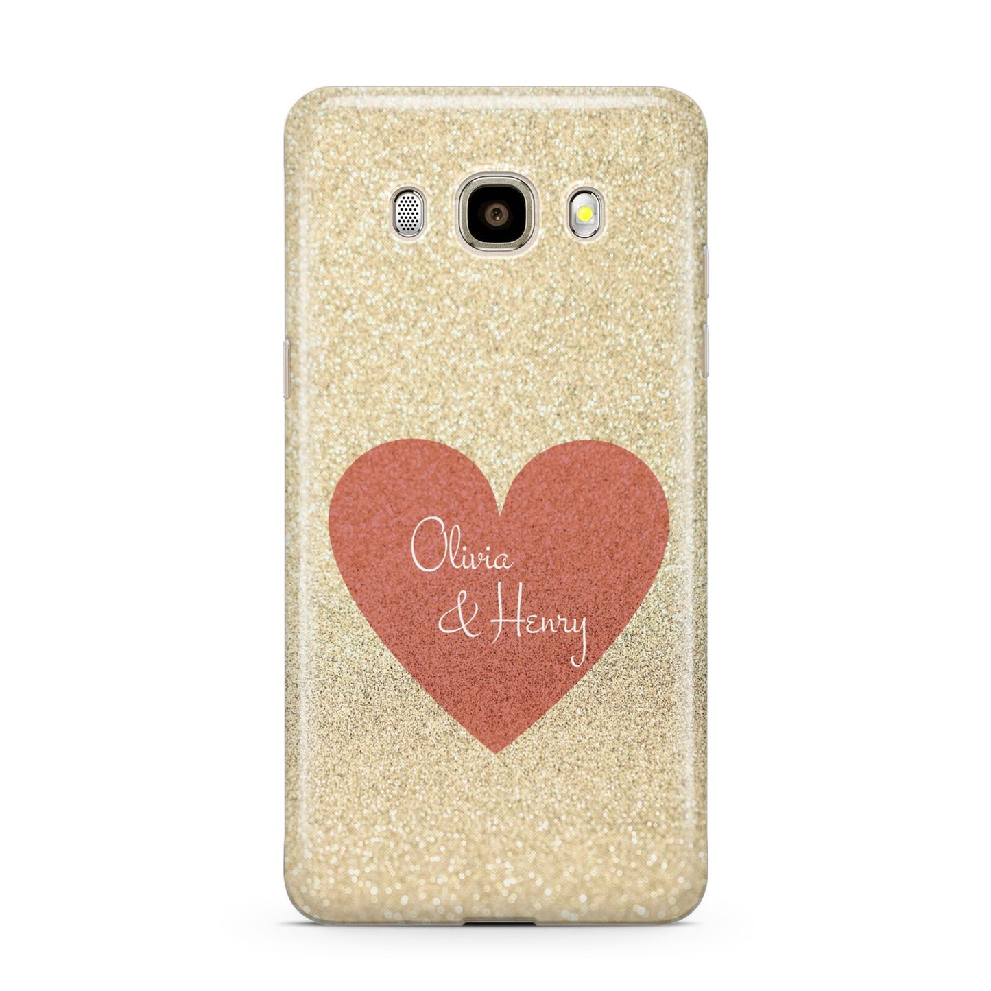 Personalised Love Heart Samsung Galaxy J7 2016 Case on gold phone