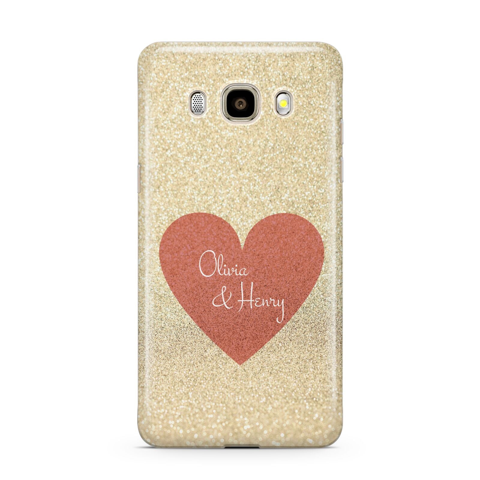 Personalised Love Heart Samsung Galaxy J7 2016 Case on gold phone