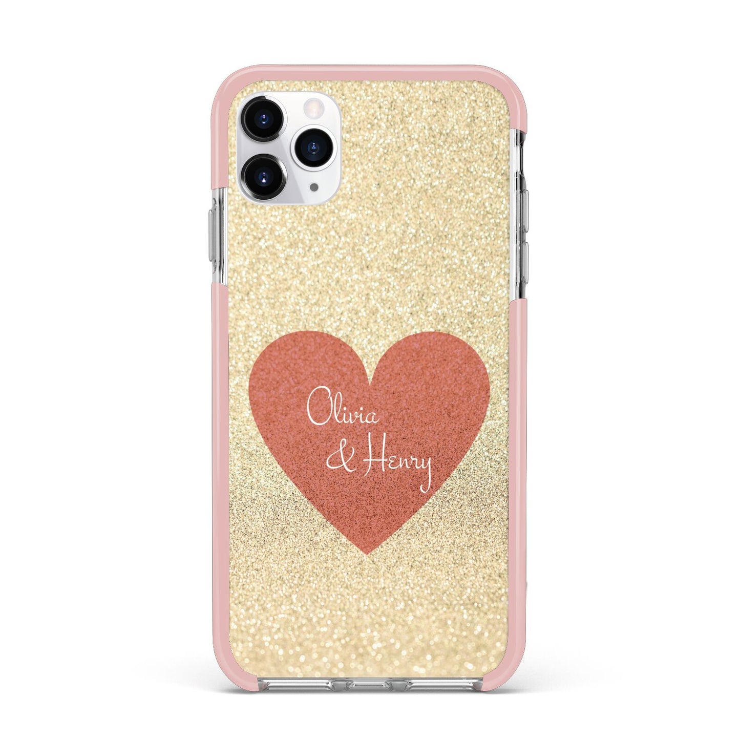 Personalised Love Heart iPhone 11 Pro Max Impact Pink Edge Case