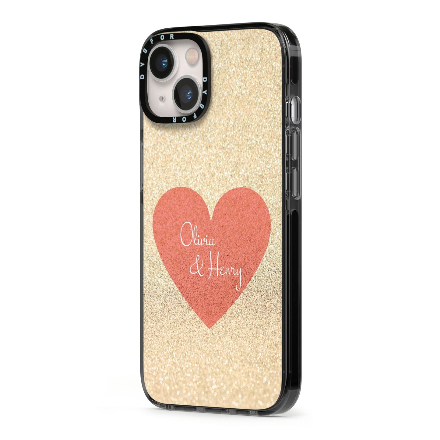 Personalised Love Heart iPhone 13 Black Impact Case Side Angle on Silver phone