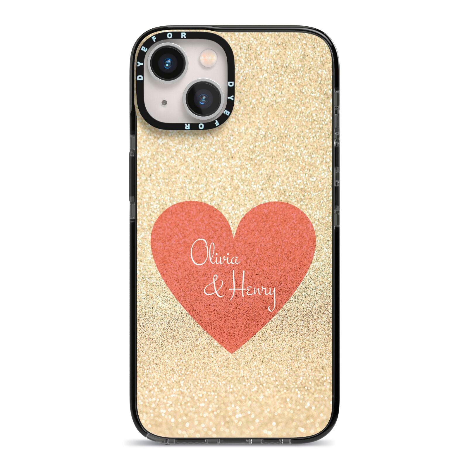 Personalised Love Heart iPhone 13 Black Impact Case on Silver phone