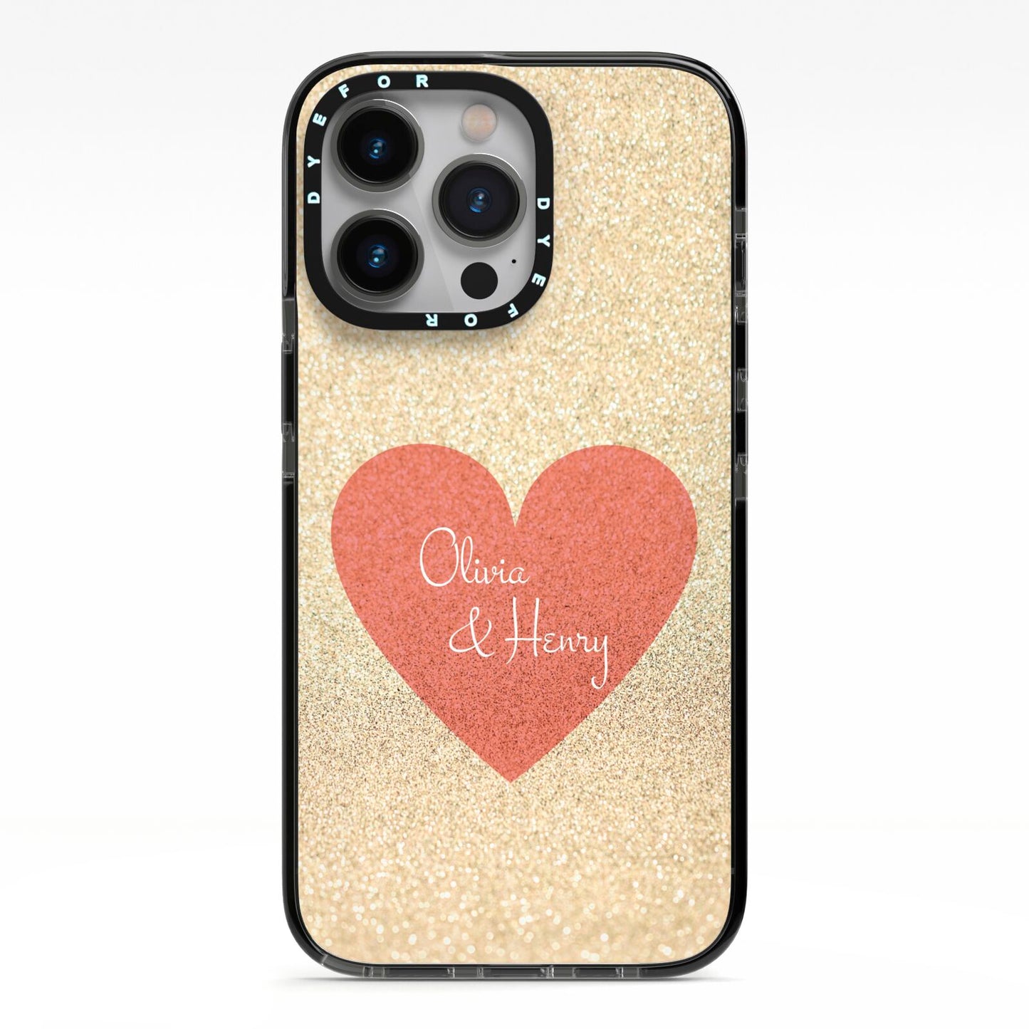 Personalised Love Heart iPhone 13 Pro Black Impact Case on Silver phone