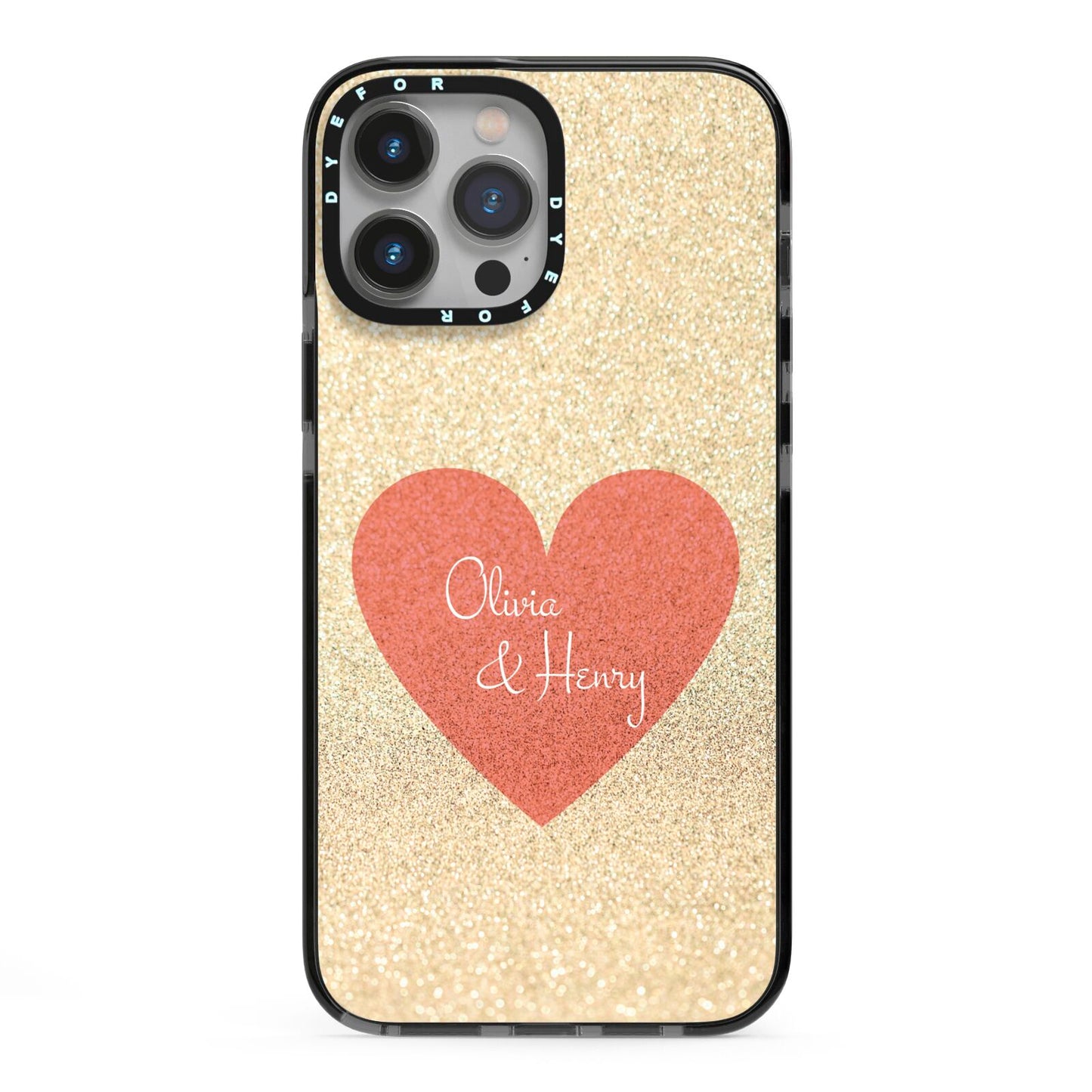 Personalised Love Heart iPhone 13 Pro Max Black Impact Case on Silver phone