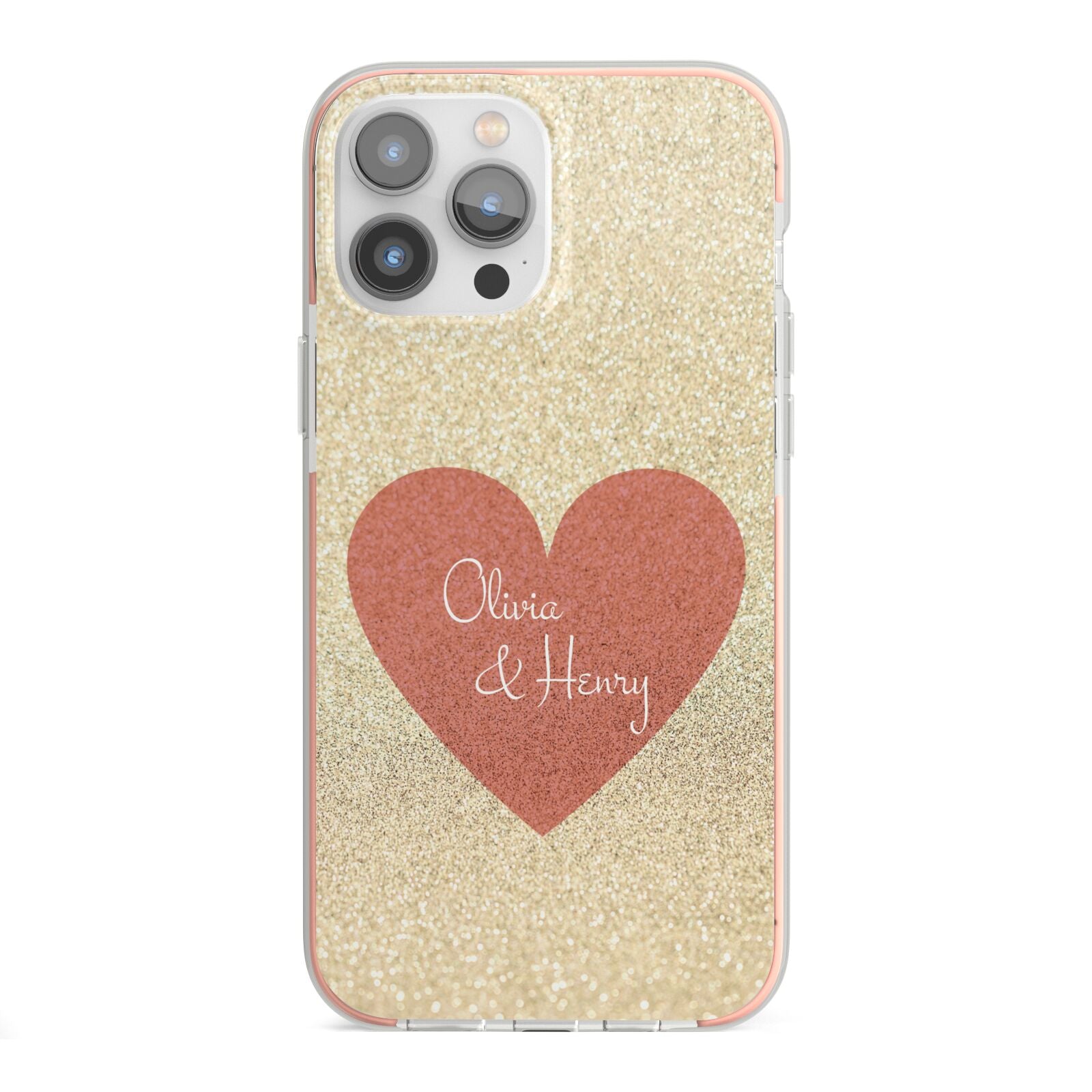 Personalised Love Heart iPhone 13 Pro Max TPU Impact Case with Pink Edges