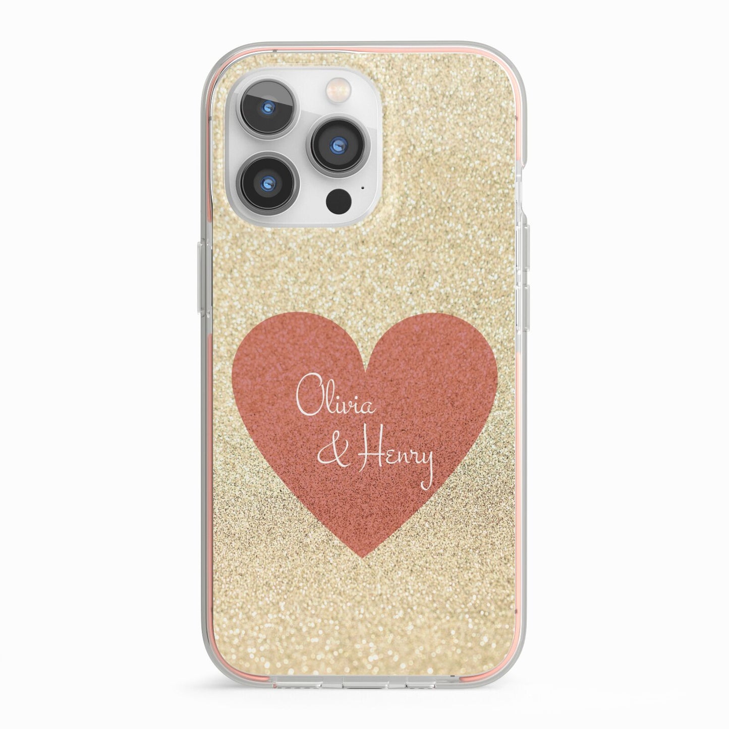 Personalised Love Heart iPhone 13 Pro TPU Impact Case with Pink Edges