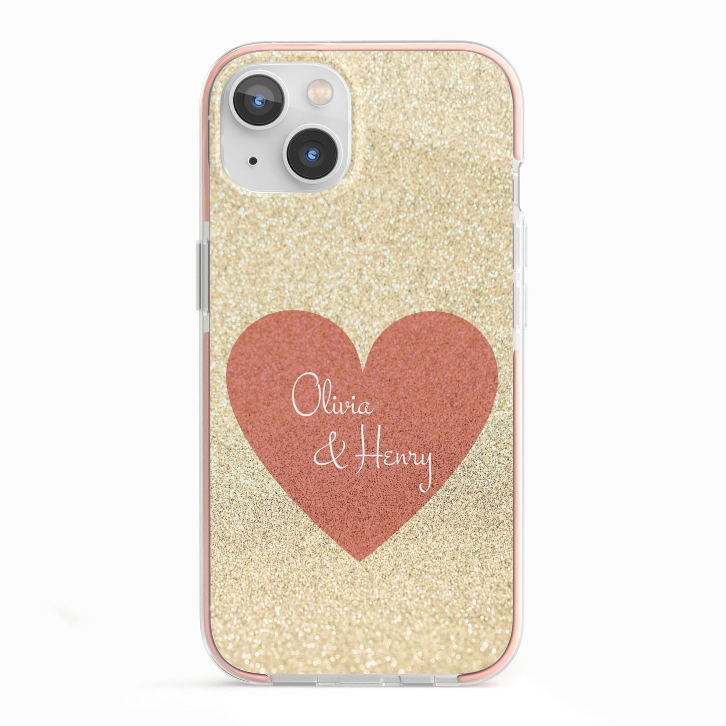 Personalised Love Heart iPhone 13 TPU Impact Case with Pink Edges