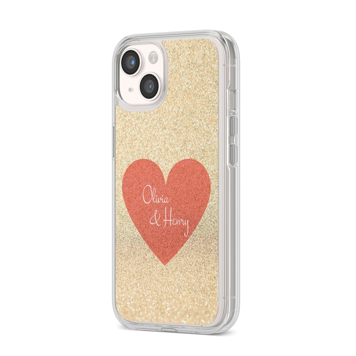 Personalised Love Heart iPhone 14 Clear Tough Case Starlight Angled Image