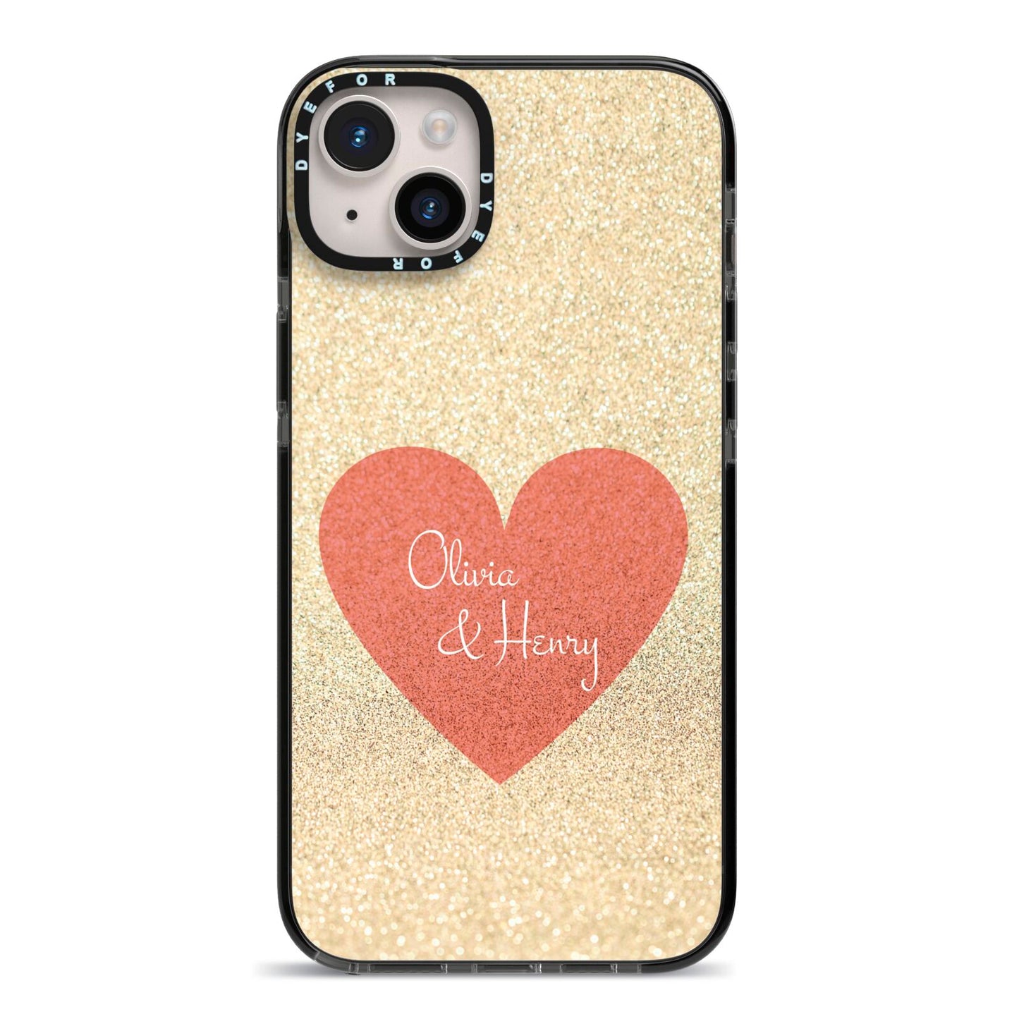 Personalised Love Heart iPhone 14 Plus Black Impact Case on Silver phone