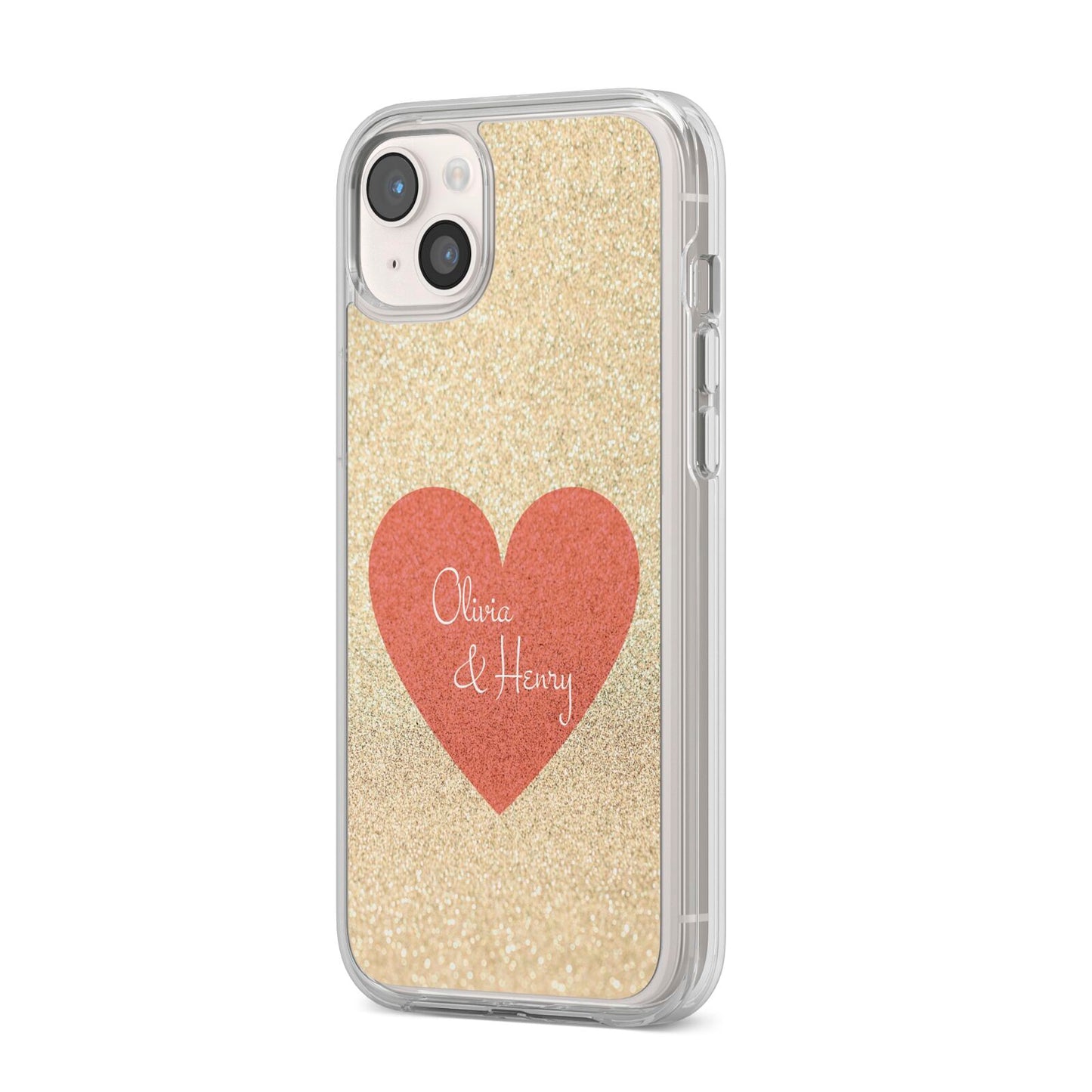 Personalised Love Heart iPhone 14 Plus Clear Tough Case Starlight Angled Image