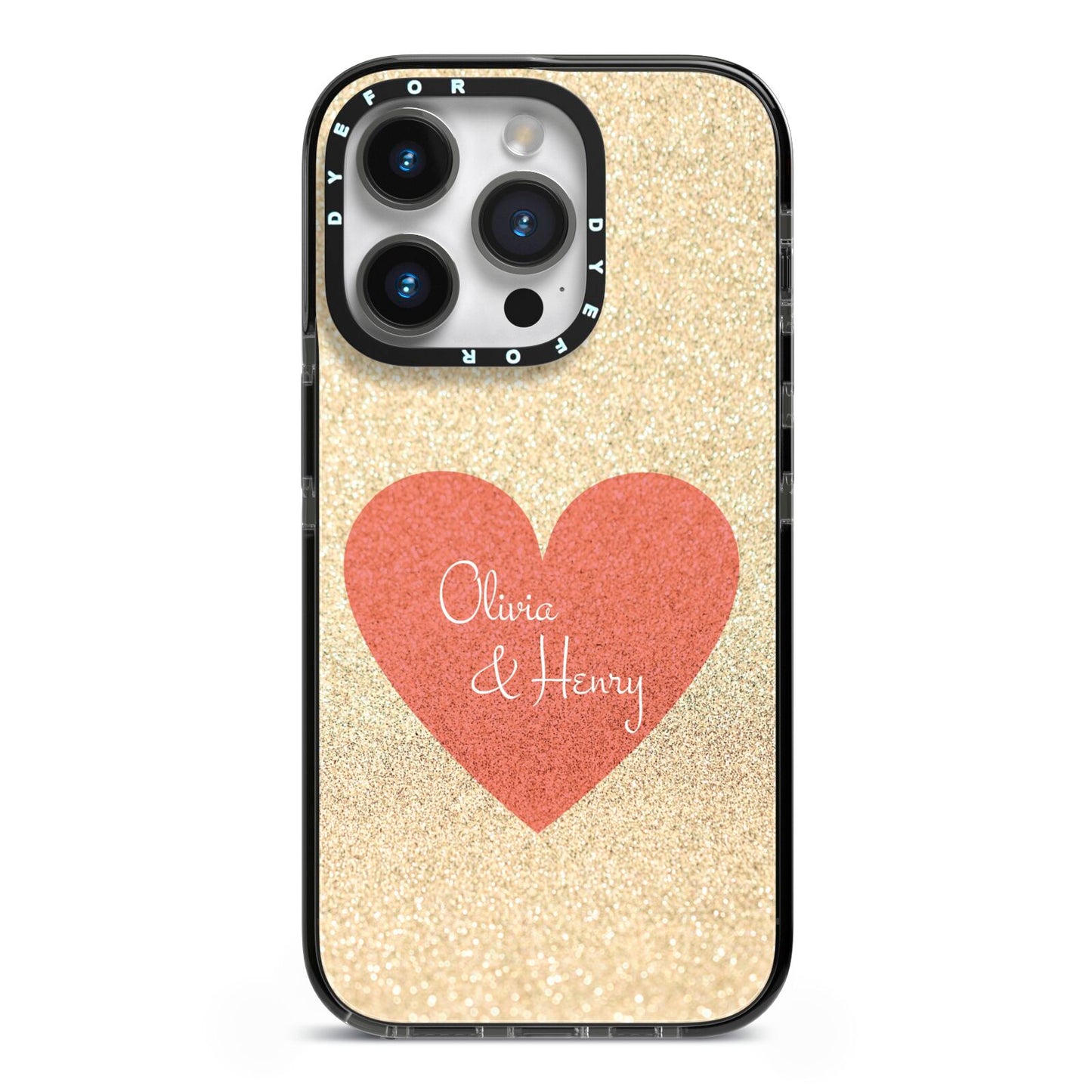 Personalised Love Heart iPhone 14 Pro Black Impact Case on Silver phone