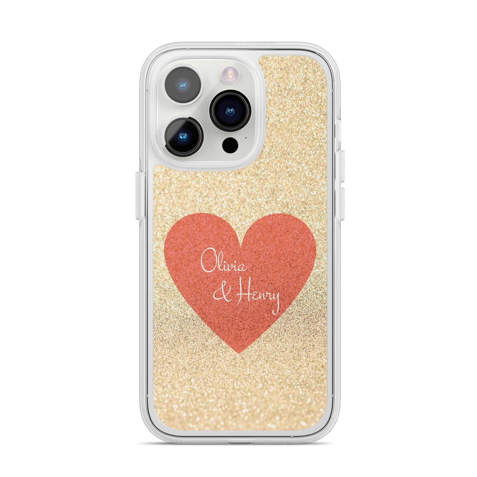 Personalised Love Heart iPhone 14 Pro Clear Tough Case Silver